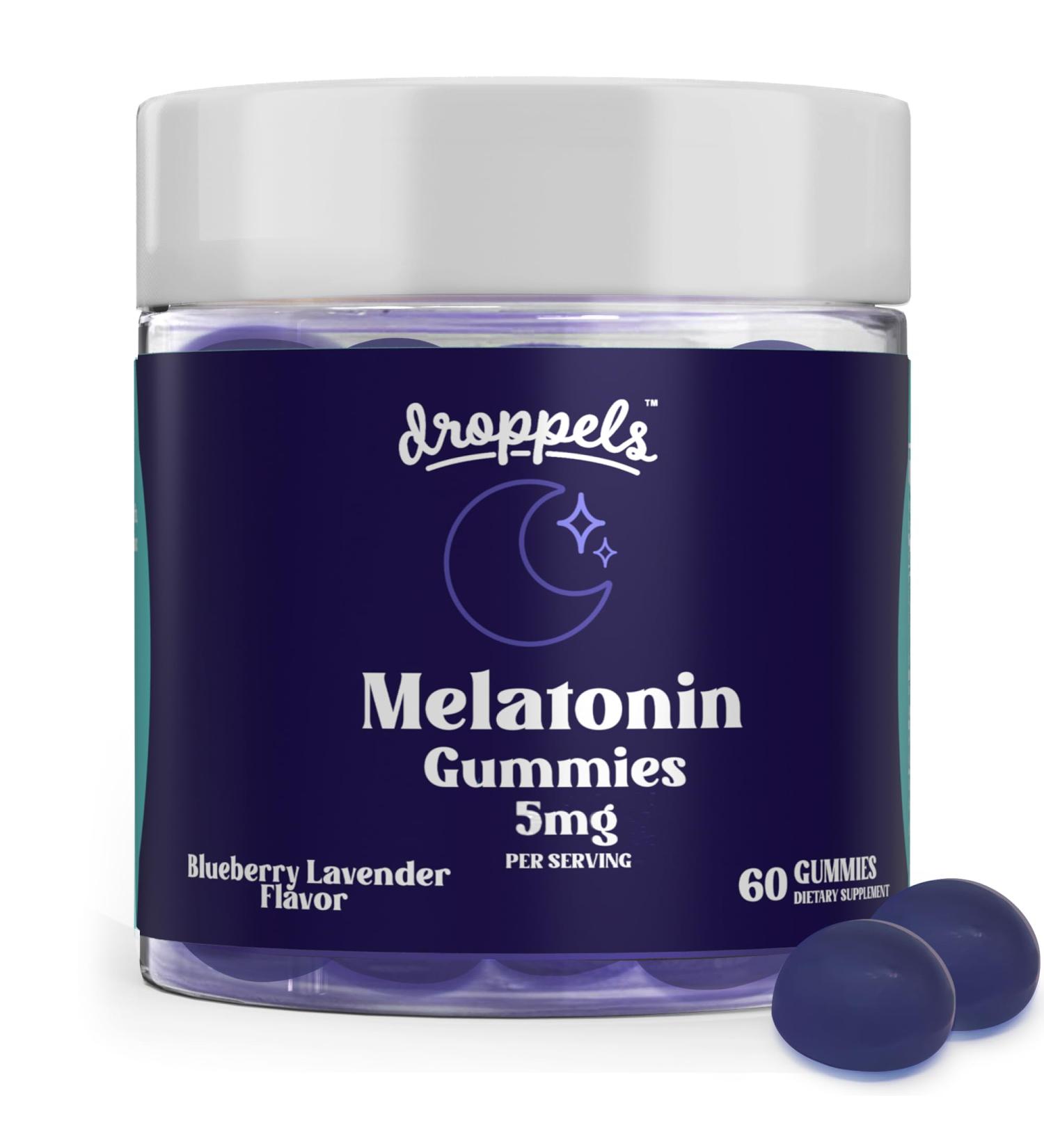 Droppels Melatonin Gummies 5mg Plant-Based Vegan Melatonin 5mg for Natural Sleep Support with Chamomile Extract 60 Count Blueberry Flavor (1-Month Supply) - Buy Online on GoSupps.com