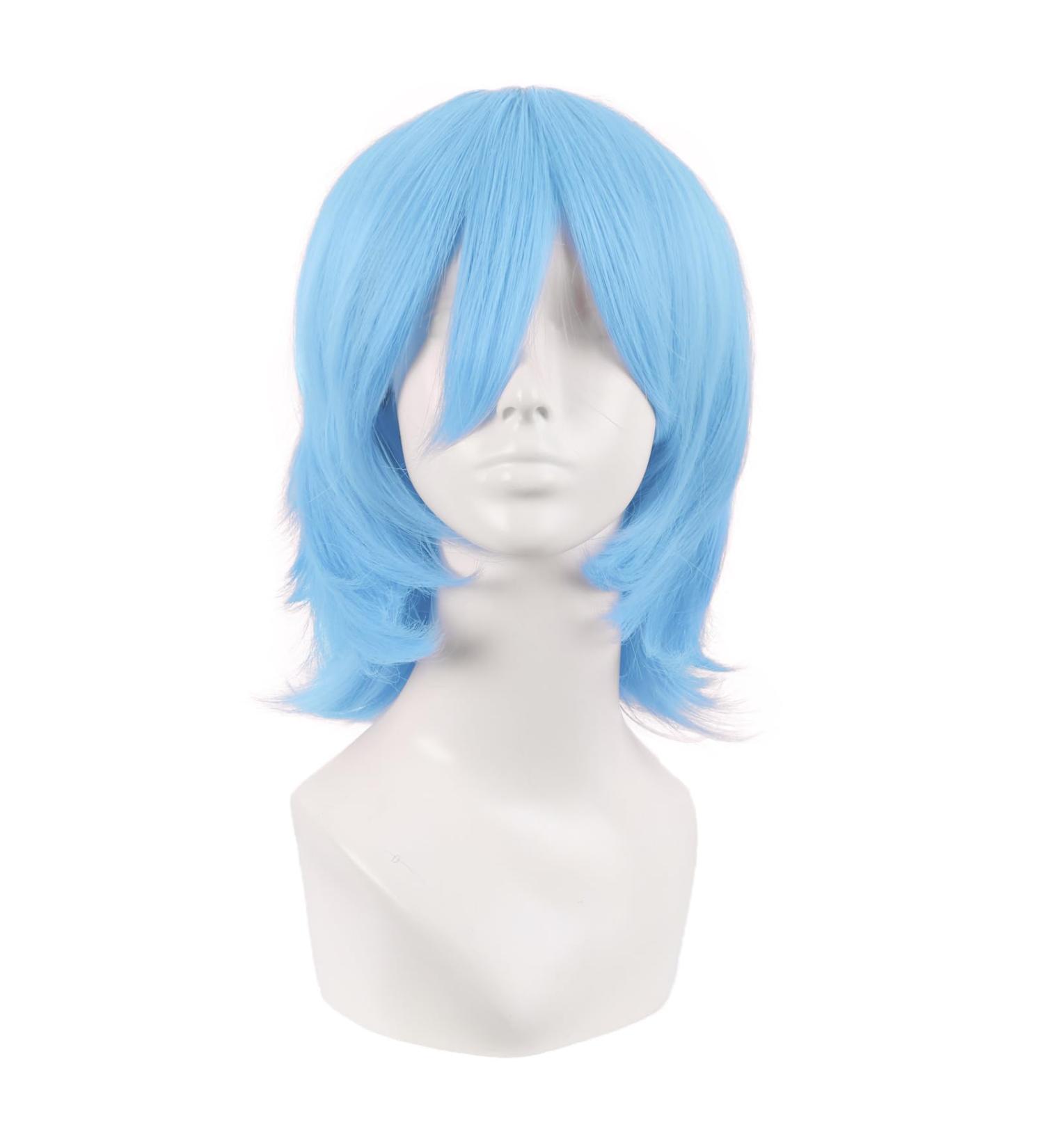 MapofBeauty 14 Short Azure Blue Cosplay Anime Wig with Bangs & Wolf Tail - High-Quality Synthetic Hair for Parties - Buy Online on GoSupps.com