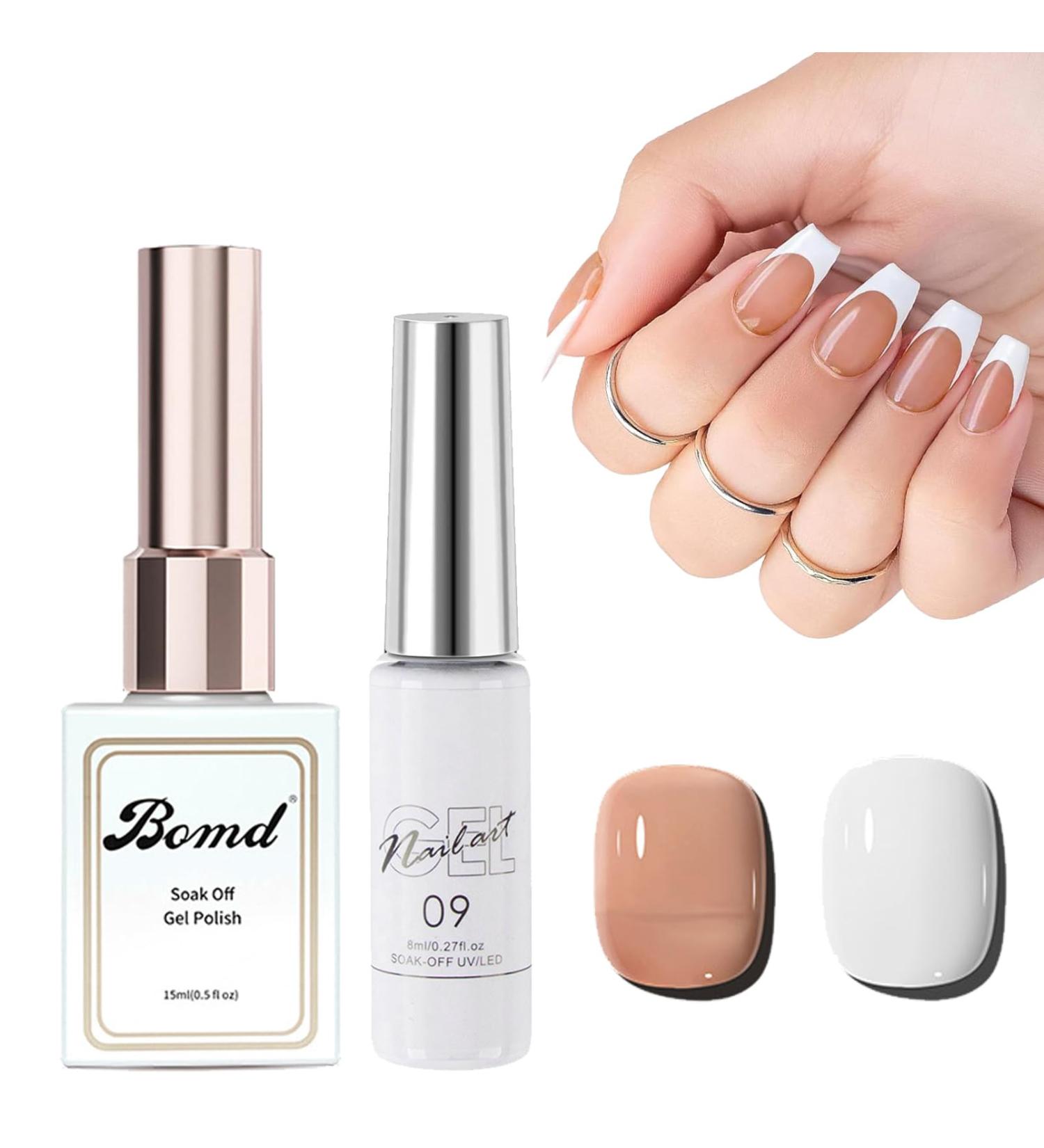 French Manicure Nail Polish White Nail Polish & Dark Nude Gel Nail Polish Set White Liner Gel French Tips Drawing Sheer Jelly Gel Nail Polish Soak Off UV Nail Gel for French Nail Art Painting Color: Dark Nude - Buy Online on GoSupps.com