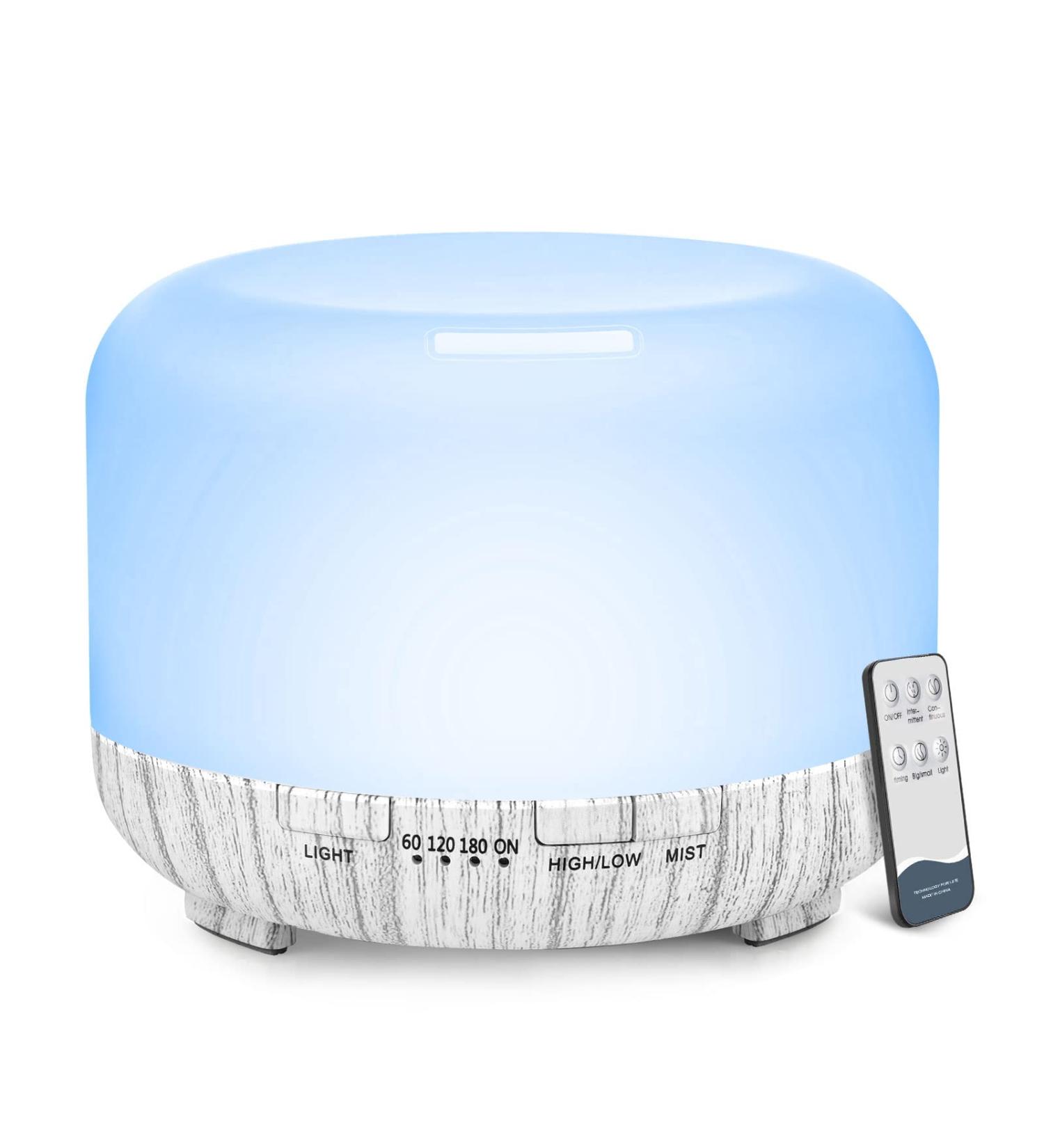 YIKUBEE 500ml Aromatherapy Essential Oil Diffuser - Remote Control, White Wood Grain - Buy Online on GoSupps.com