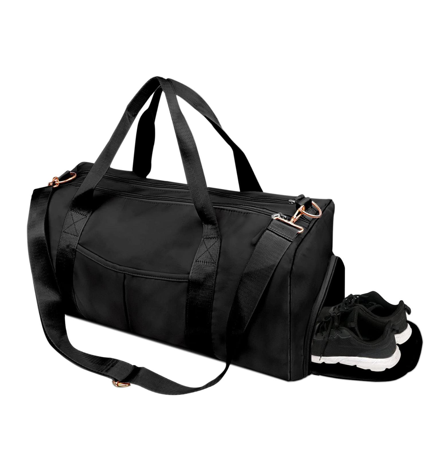 TINNIVI Sports Gym Bag - Waterproof Duffel for Men & Women | Overnight Weekend Tote with Wet Pocket & Shoes Compartment - Black Medium - Buy Online on GoSupps.com