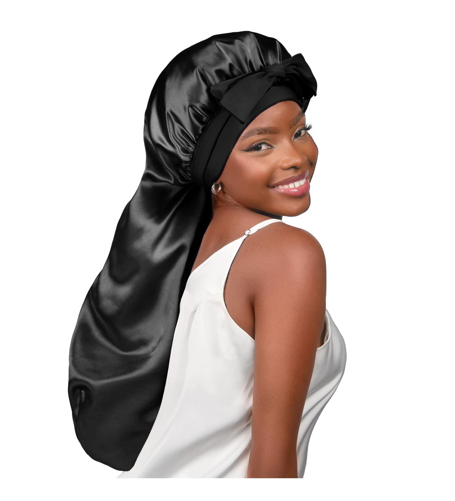 YANIBEST Silk Bonnet for Sleeping | Braid Bonnet for Long Hair | Tie Band Bonnet for Black Women | Curly Hair Locs | Large Black - Buy Online on GoSupps.com
