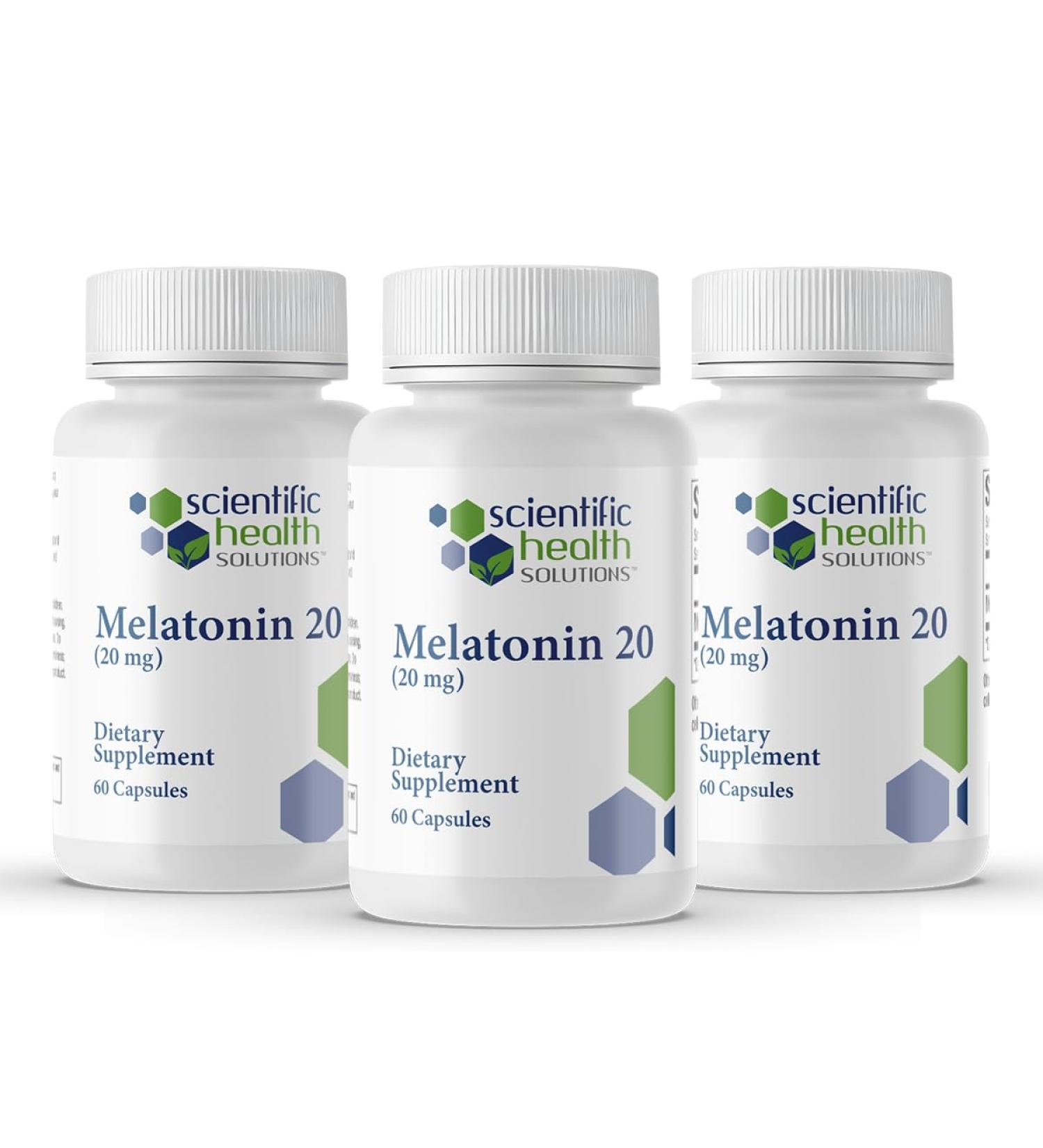 Scientific Health Solutions Melatonin 20mg | Extra Strength Melatonin in Easy-to-Swallow Capsules | Vegan Non-GMO & Gluten-Free | US-Made Extra-Strength (3-Pack)