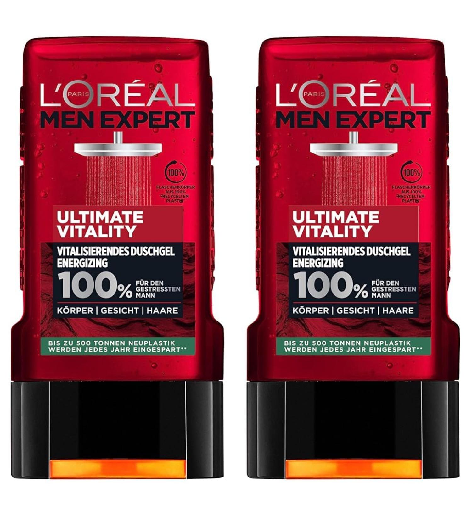 L'Or al Men Expert shower gel for body face and hair ICE effect and extra cooling kick for men Ultimate vitality 1 x 250 ml (pack with 2) 250.00 ml (2-pack)