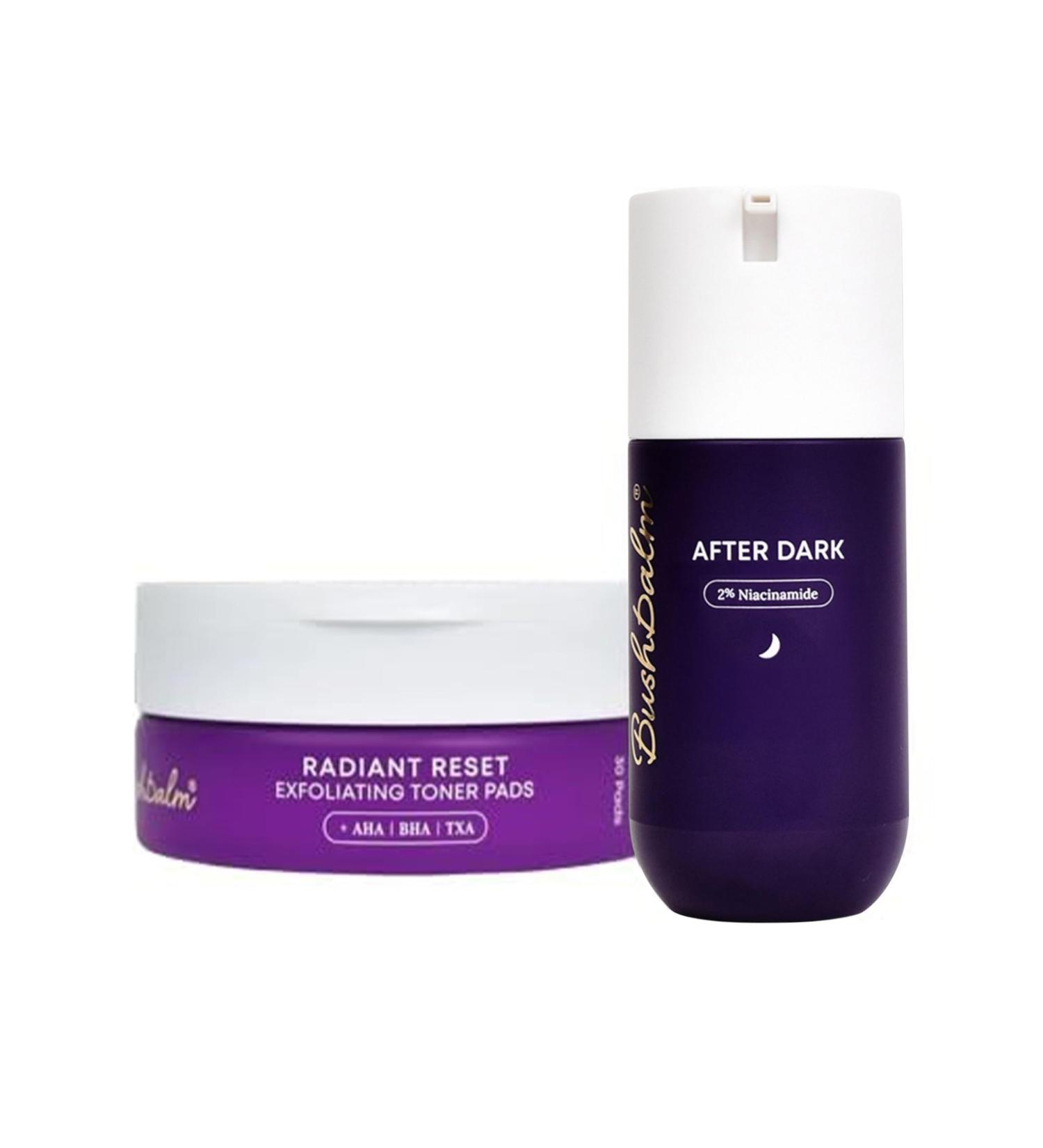 Bushbalm Brightening Routine Bundle - After Dark Brightening Gel & Radiant Reset Exfoliating Pads for Underarm Bikini Line & Intimate Areas - TXA Niacinamide and Aloe Vera - Fragrance-Free Overnight Brightening Bundle - Buy Online on GoSupps.com
