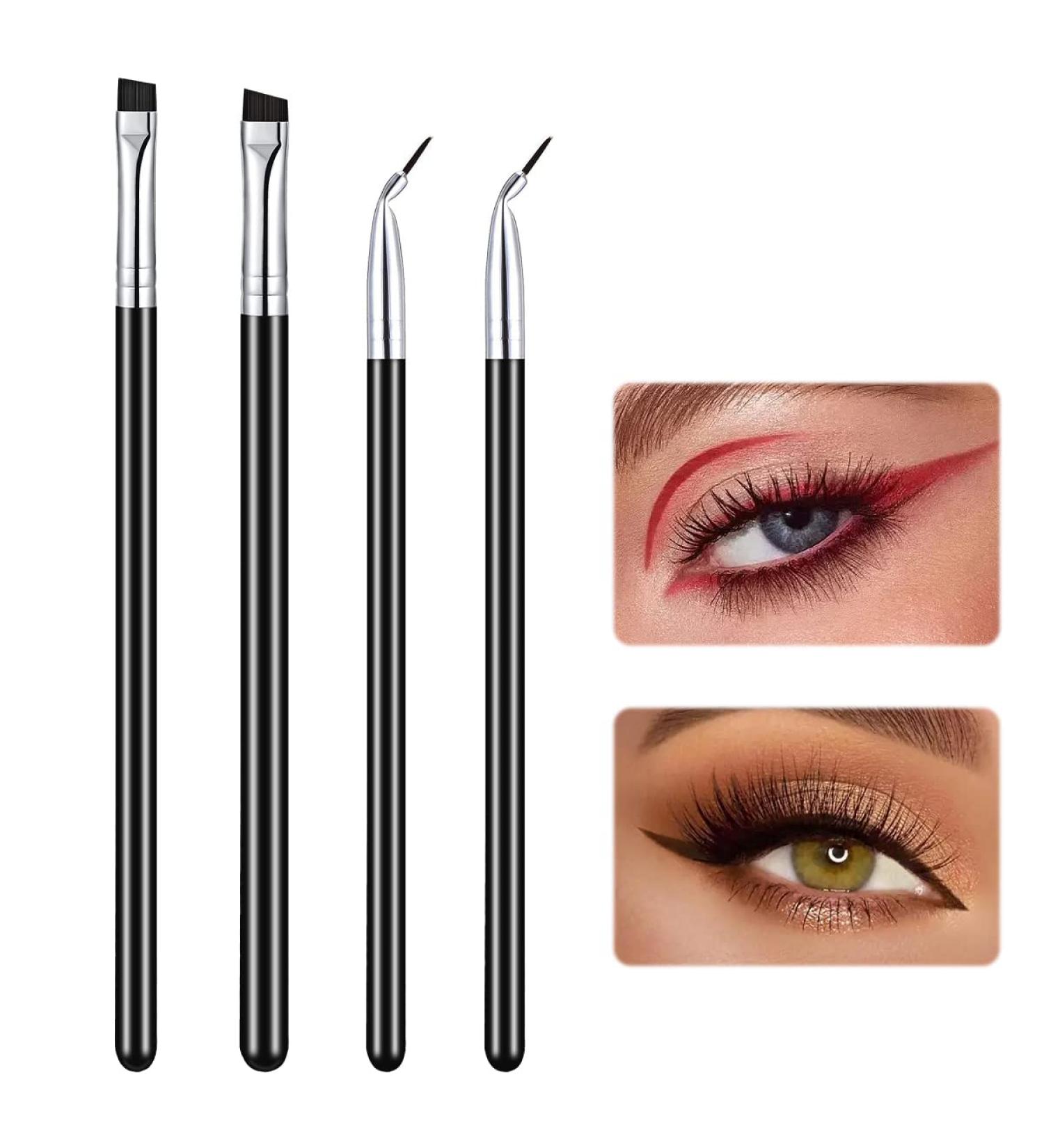 4-Piece Fine Flat Eyeliner & Eyebrow Brush Set - Thin Tip Bent Brushes for Gel, Cream, Liquid Makeup - Buy Online on GoSupps.com