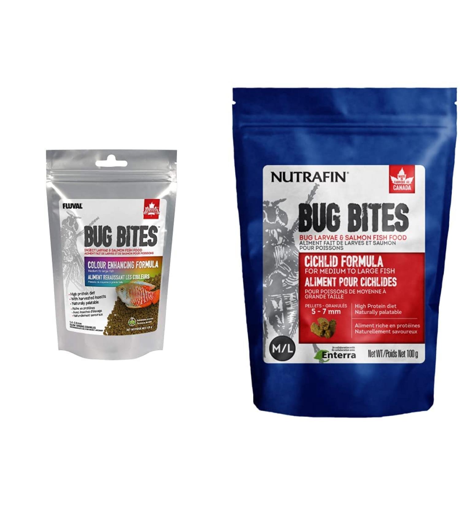 Nutrafin Bug Bites Colour Enhancing Formula (1.4-2.0 mm) + Cichlid Formula (5-7 mm) Fish Food Bundle