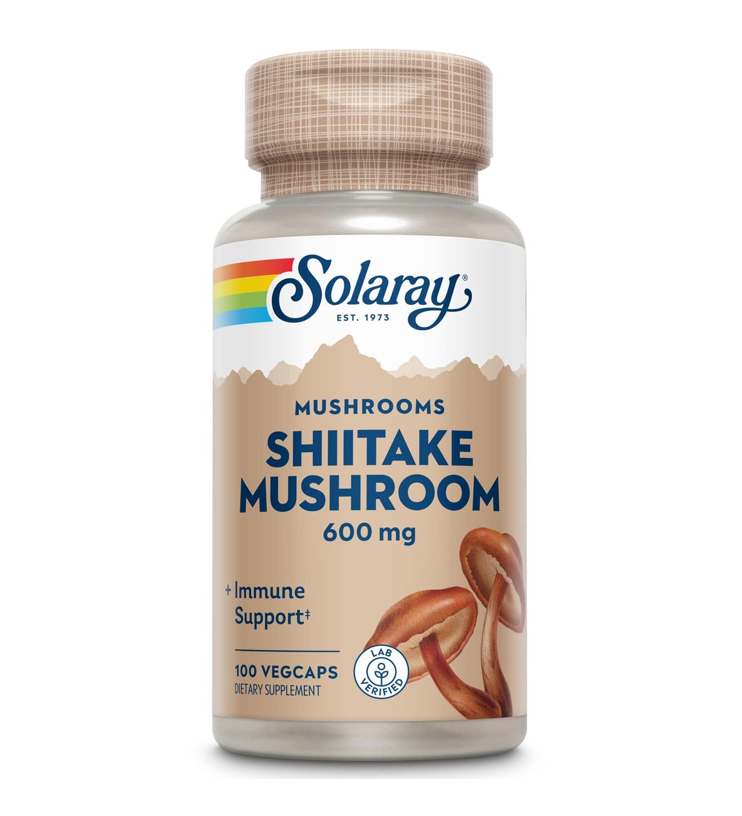 SOLARAY Shiitake Mushroom 600 mg Capsules - 100 Count | Immune Support Supplement - Buy Online on GoSupps.com