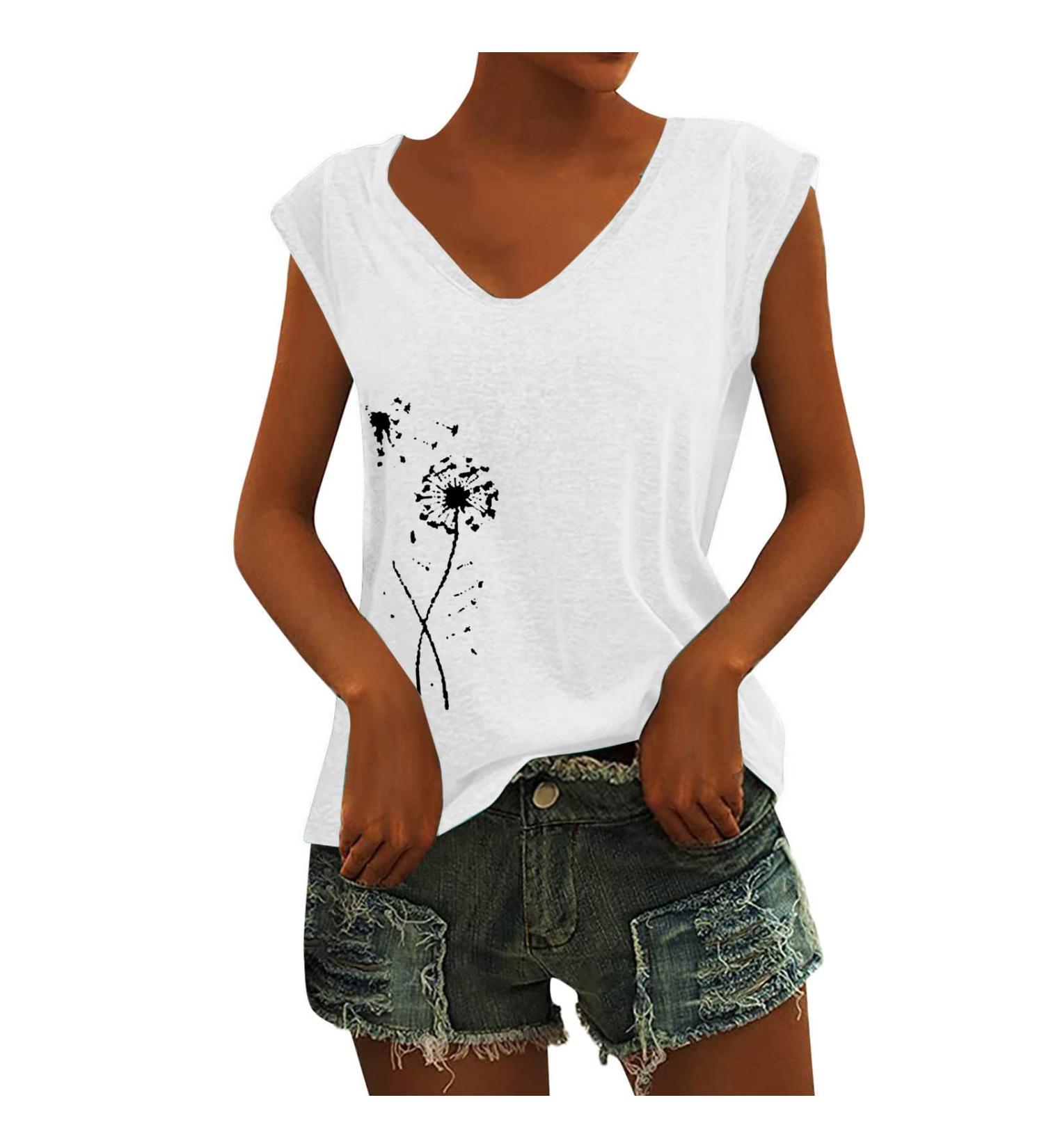 Short Sleeve T Shirts Clothing Woman T-Shirt Casual Black Clothing Top Women's Floral Pattern for Women Crop Tops Shirt Shirts Top Women's Summer Tank Top 3 White S - Buy Online on GoSupps.com