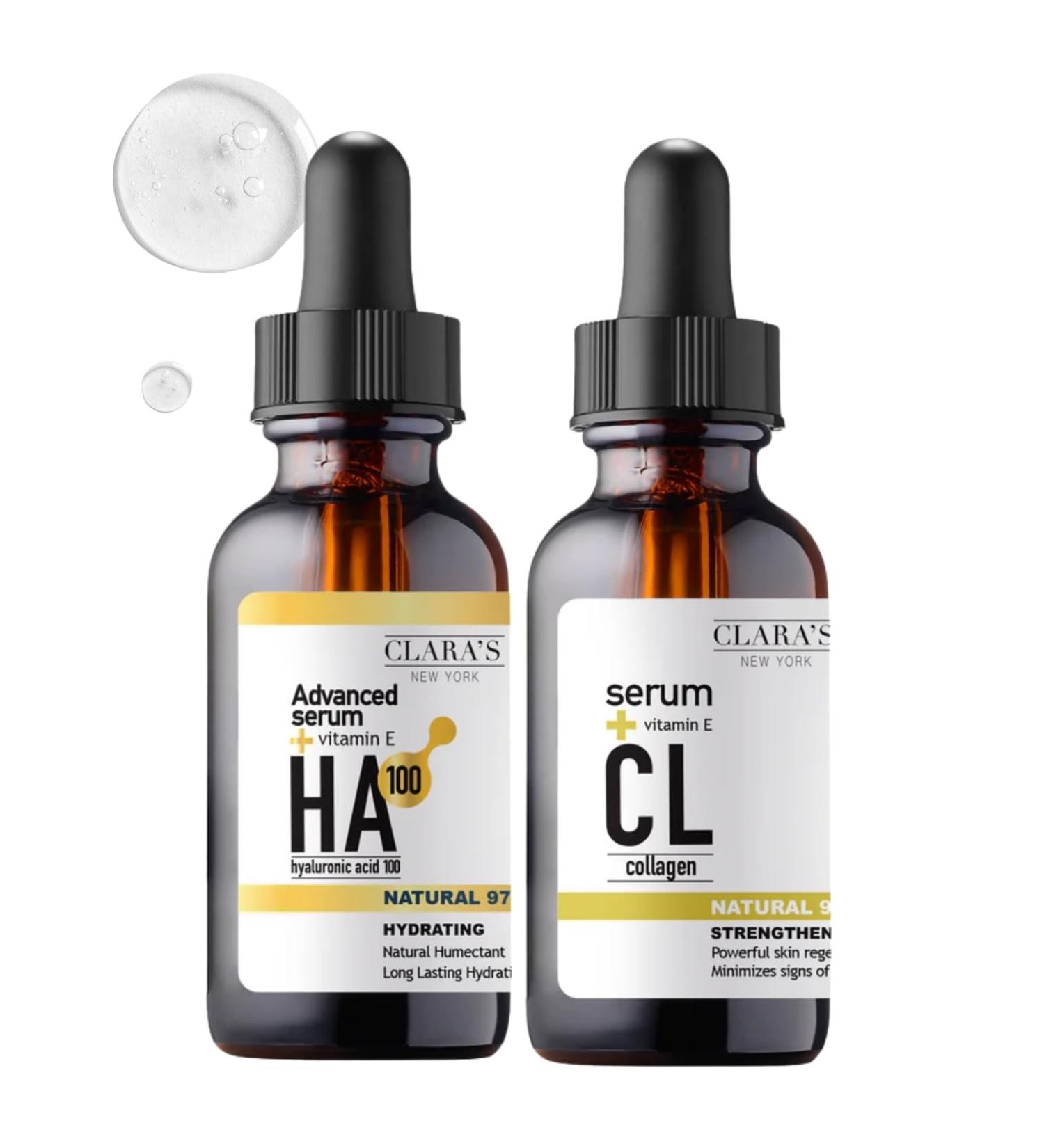 Clara's New York Hydrating Hyaluronic Acid Serum Face Bundle with Collagen Serum 1 Fl Oz each Daily Hydration Skincare Duo Gift Set (2 Items) - Buy Online on GoSupps.com