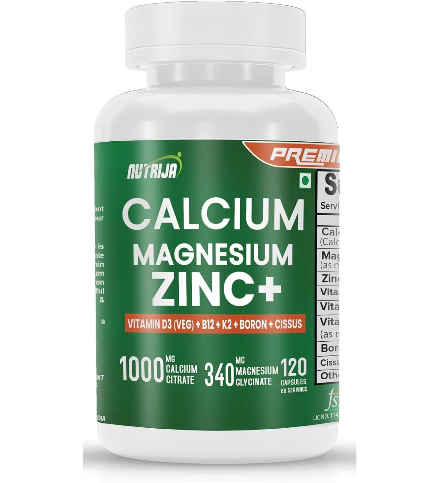 Calcium Magnesium Zinc with Vitamin D3 Boron K2 & B12 (120 Capsules) - Buy Online on GoSupps.com