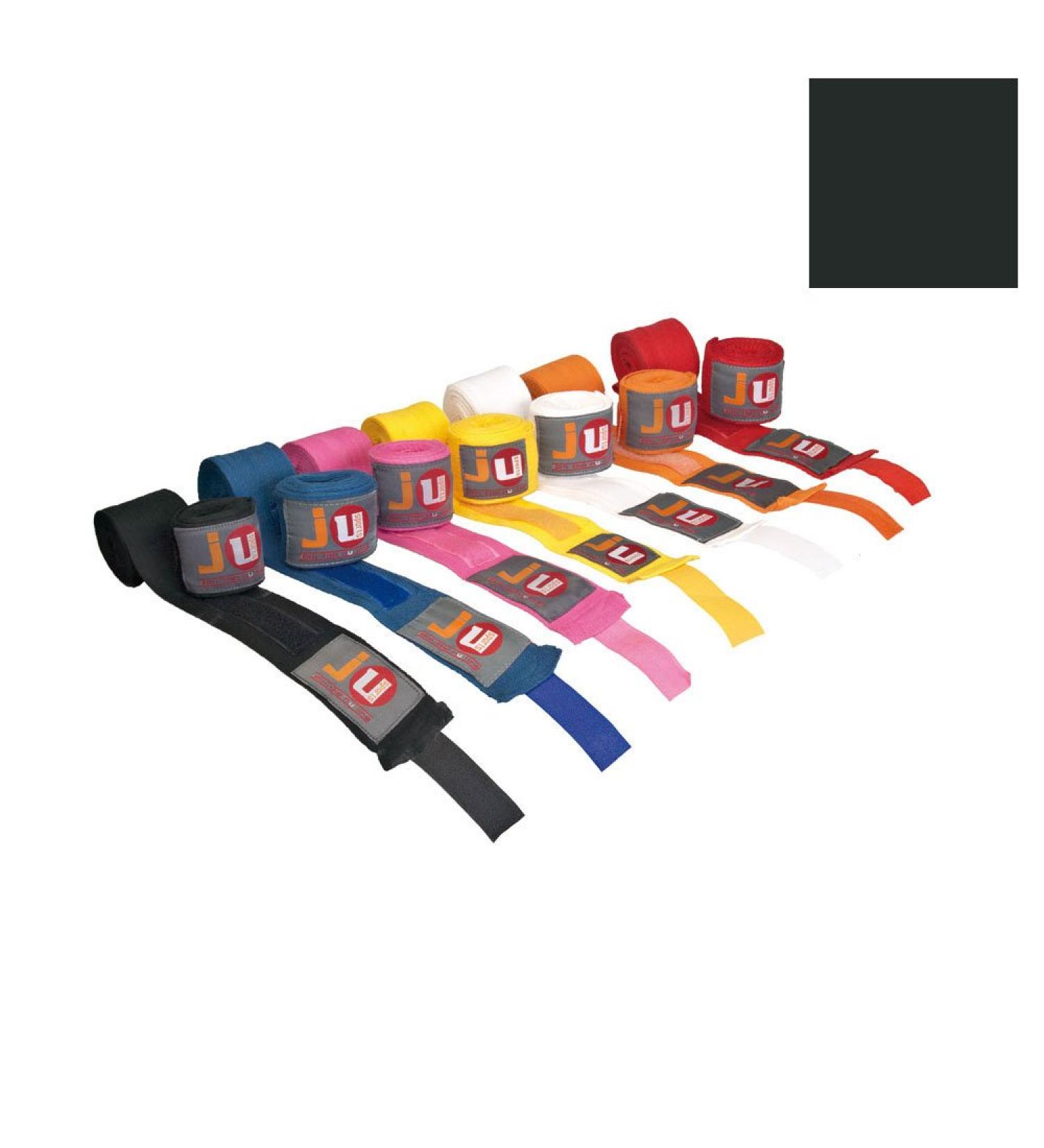 Ju-Sports boxing bandages approx. 3m i box bandages made of cotton with thumb loop & Velcro fastener I kickboxing MMA Muay Thai I Men & Women Black