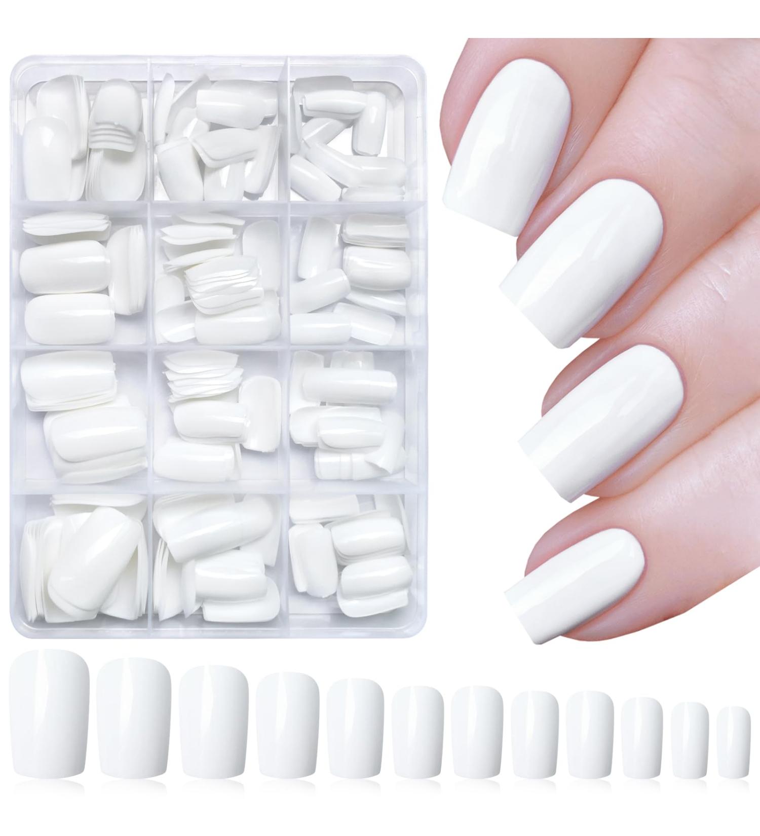 LoveOurHome 240pc White Press on Nails - Medium Square Fake Nails with Adhesive | Gel False Nail Tips for Women & Girls | Perfect Artificial Manicure Decor - Buy Online on GoSupps.com