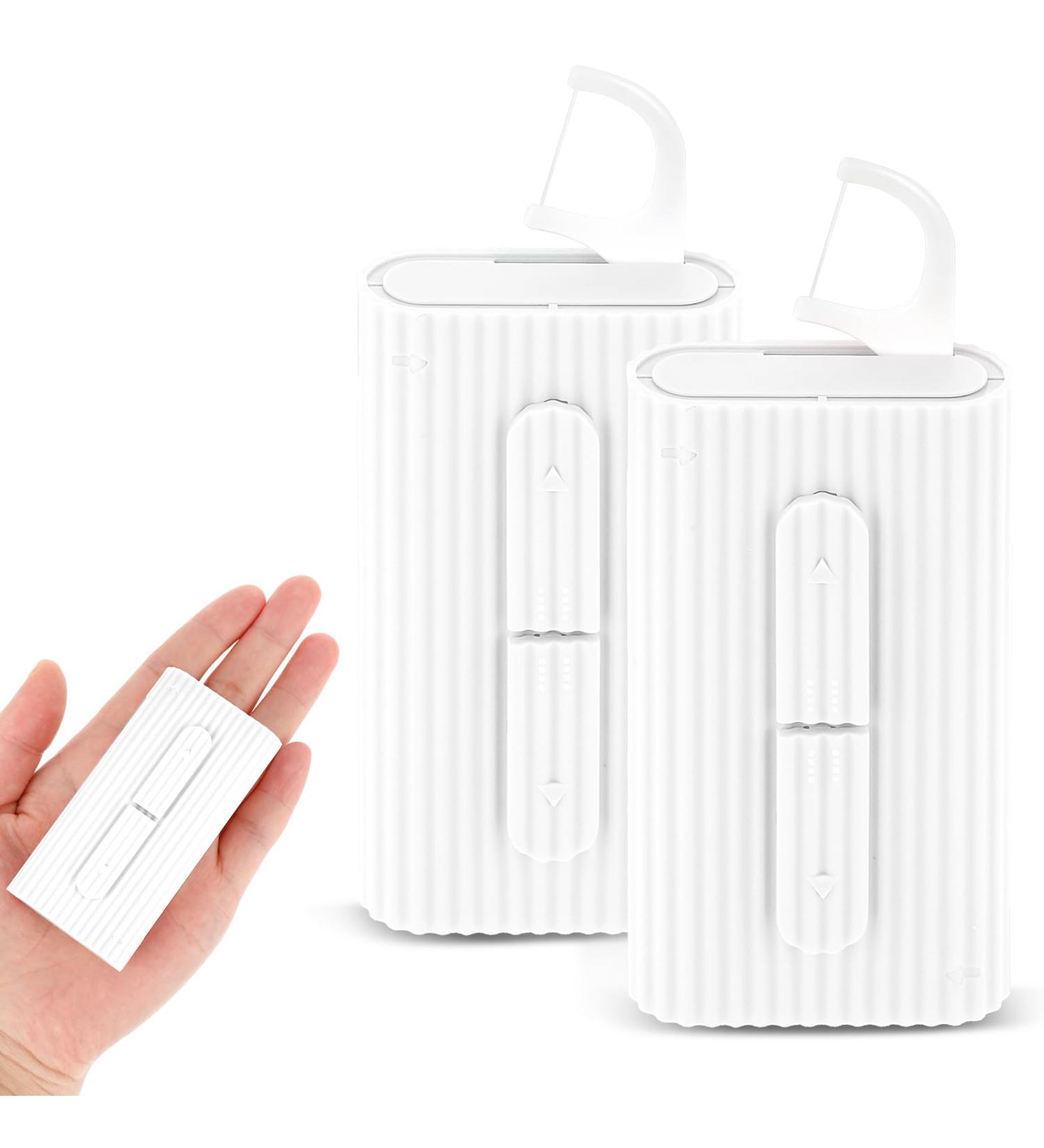 AndiBro Portable Dental Floss Boxes - 2 Pack Refillable Dental Floss Picks for Travel | Essential Mouth Care Tool for Tooth Cleaning (White) - Buy Online on GoSupps.com