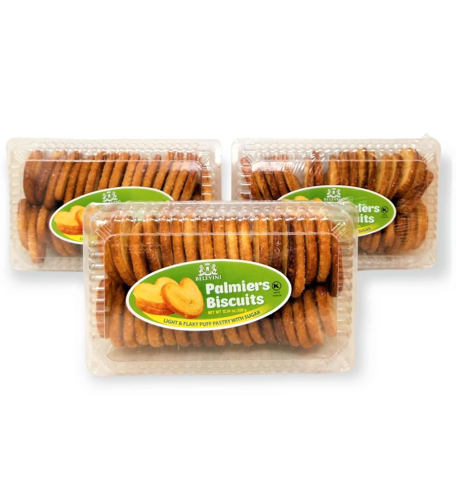 Belevini Palmiers Biscuits 350g - Light Flaky Puff Pastry, Kosher & Sweet - Pack of 3 - Buy Online on GoSupps.com