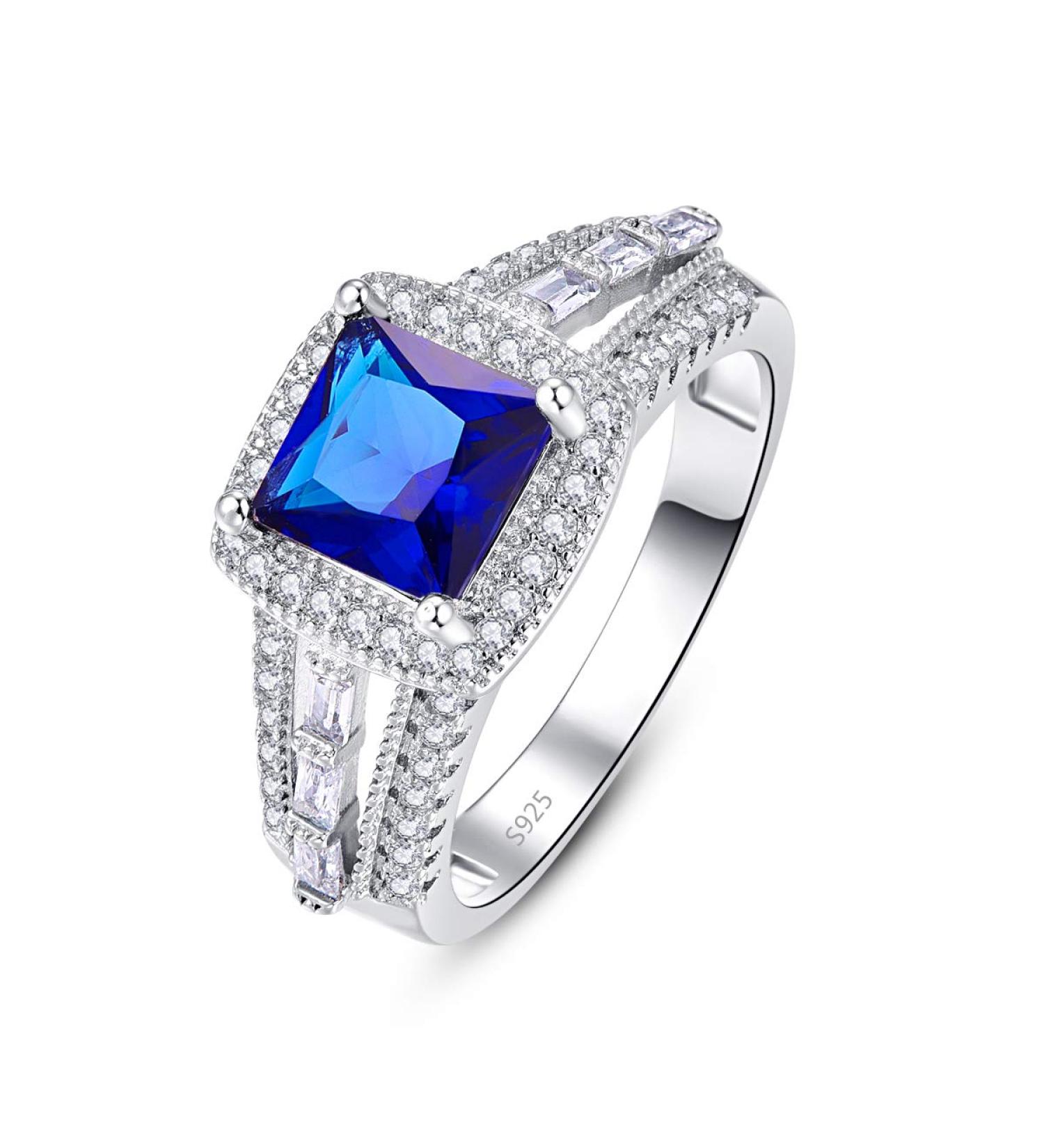 925 Sterling Silver Royal Blue & White Quartz Mystic Eternity Promise Wedding Ring - Size 6 US6 - Perfect for Women - Buy Online on GoSupps.com