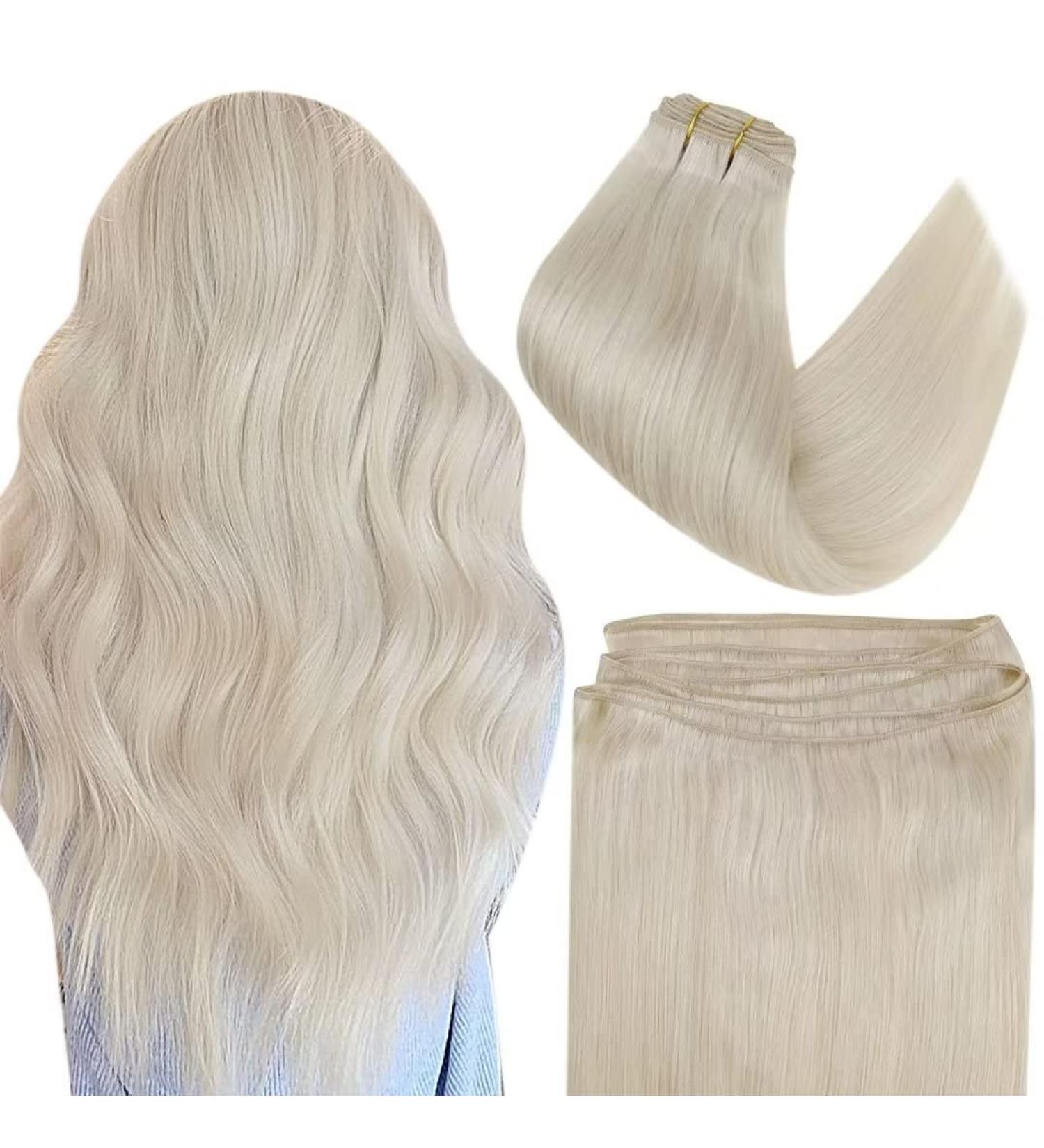 Easyouth Platinum Blonde Human Hair Sew in Weft Extensions 14 Inch - 70g | Double Weft #60 - Buy Online on GoSupps.com