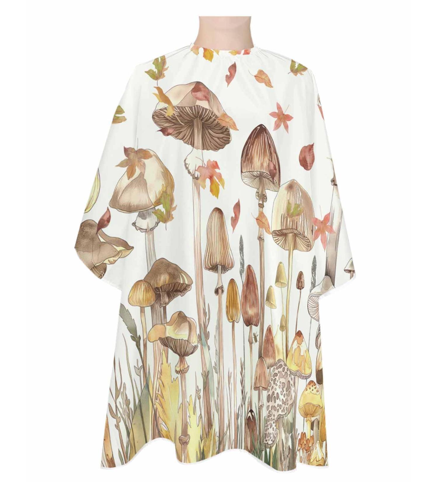 Fall Mushroom Barber Cape - Adjustable Hair Cutting Cape for Men Women & Kids | Thanksgiving Autumn Maple Leaves Design | 55x63 Inch Hairdressing Gown - Buy Online on GoSupps.com