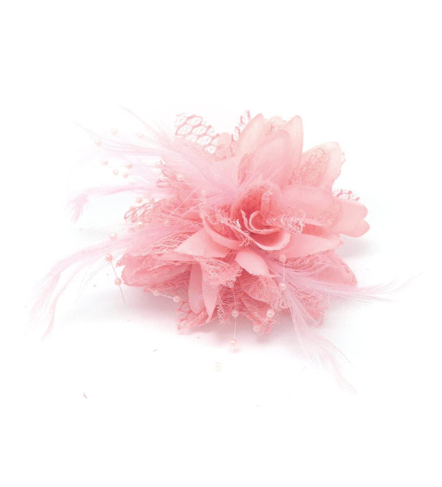 Baby Pink Flower Feather Bead Corsage Hair Clips Fascinator Set - Buy Online on GoSupps.com