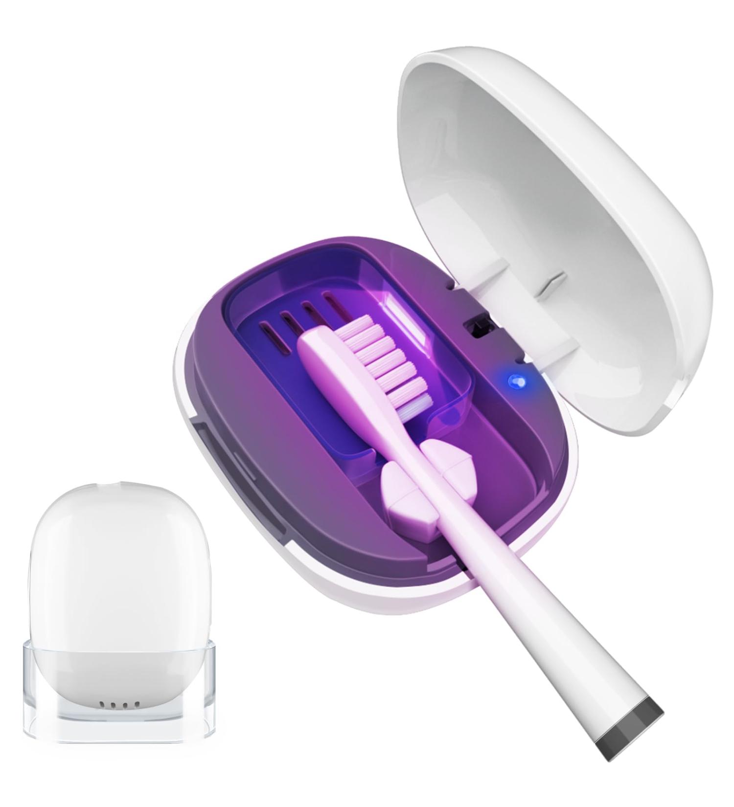 UV Toothbrush Covers with Holder & Sanitizer - Rechargeable Portable Toothbrush Cleaner Case (White) for International Shipping - Buy Online on GoSupps.com