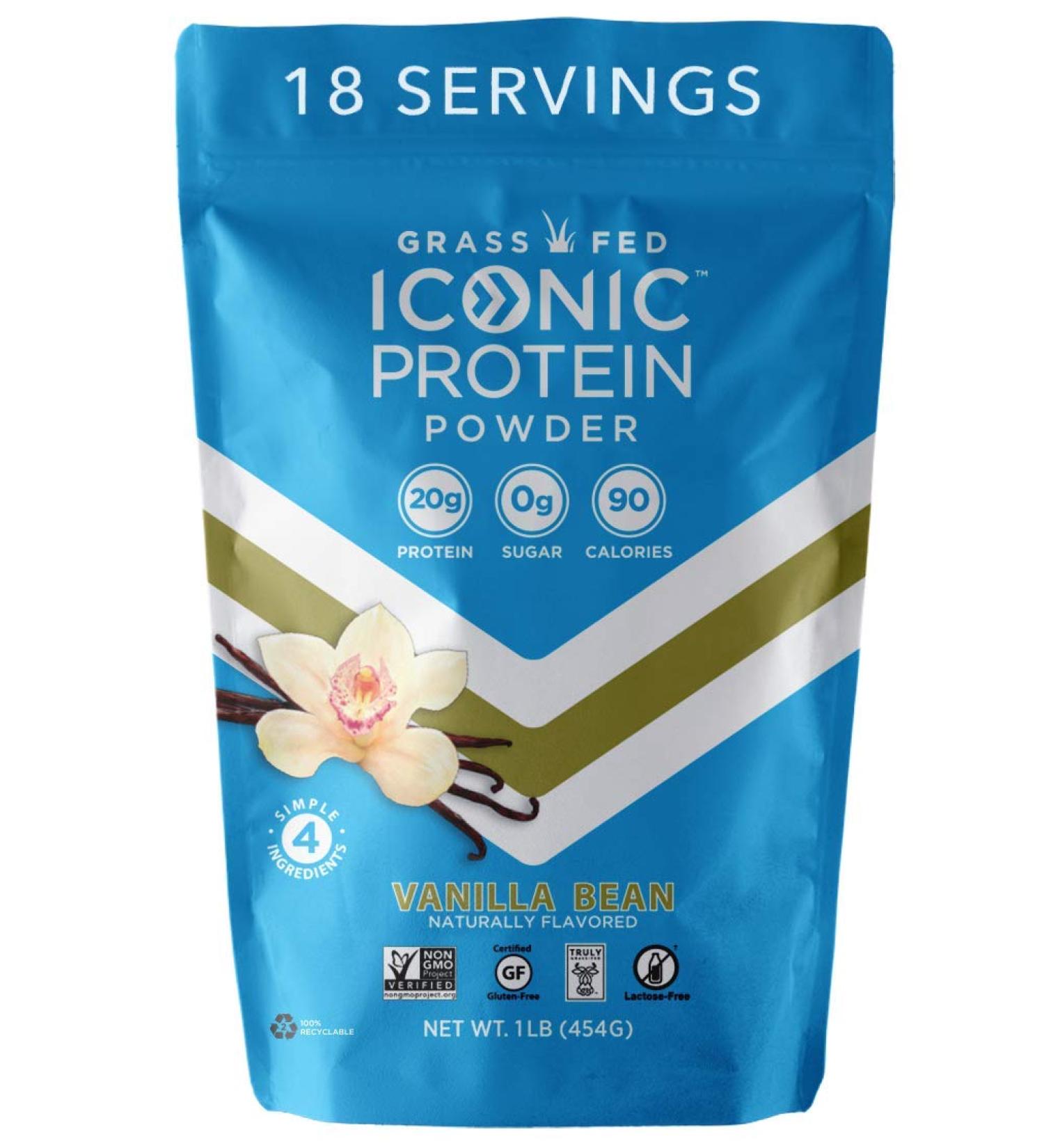 Iconic Protein Powder Vanilla Bean - Sugar Free, Low Carb, Keto, 20g Grass Fed Protein - 1 lb Pouch - Buy Online on GoSupps.com