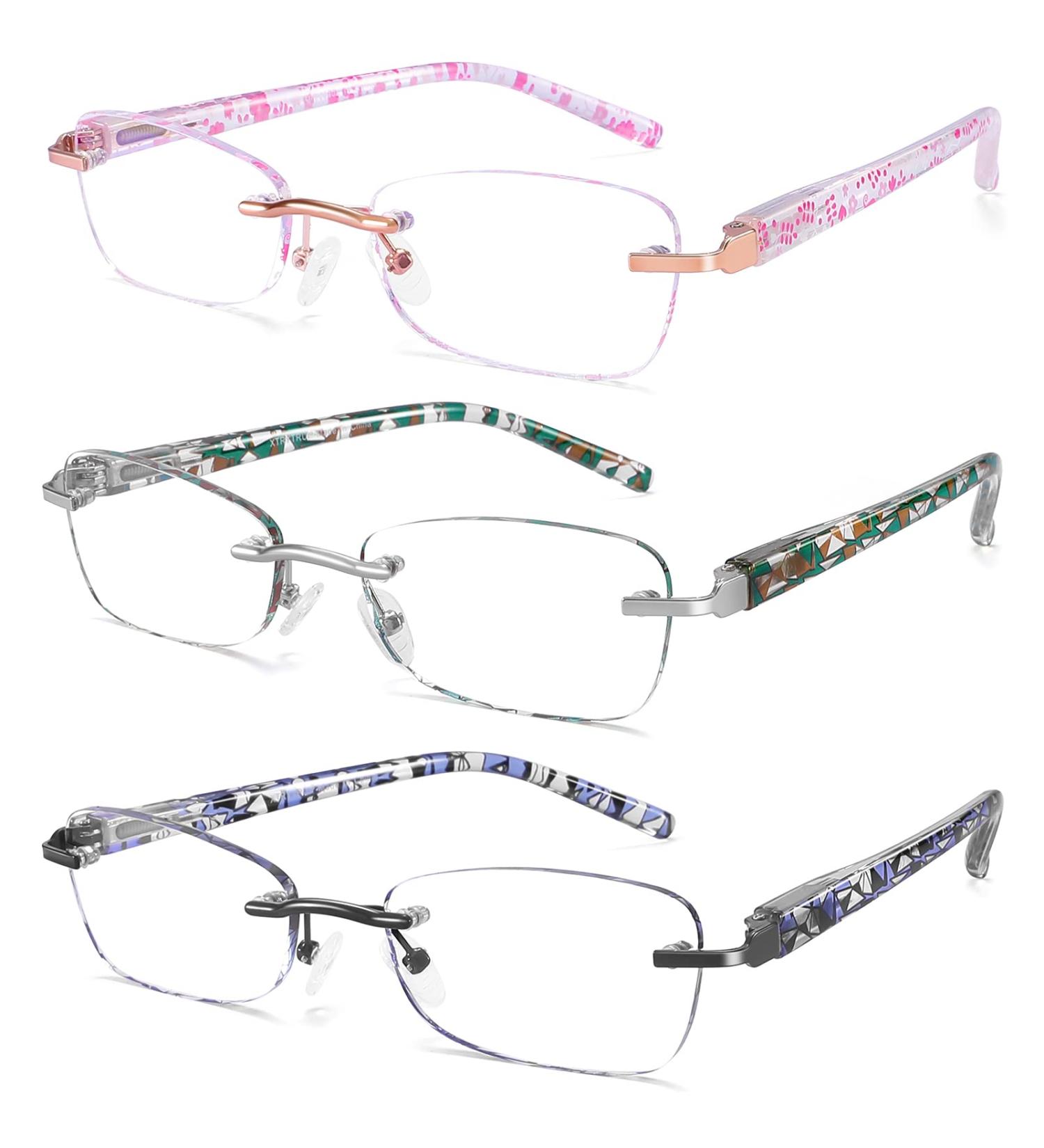 Women's Blue Light Blocking Rimless Reading Glasses | Elegant Artistic Eyeglasses | Mixcolour 1.5 x Magnification - Buy Online on GoSupps.com