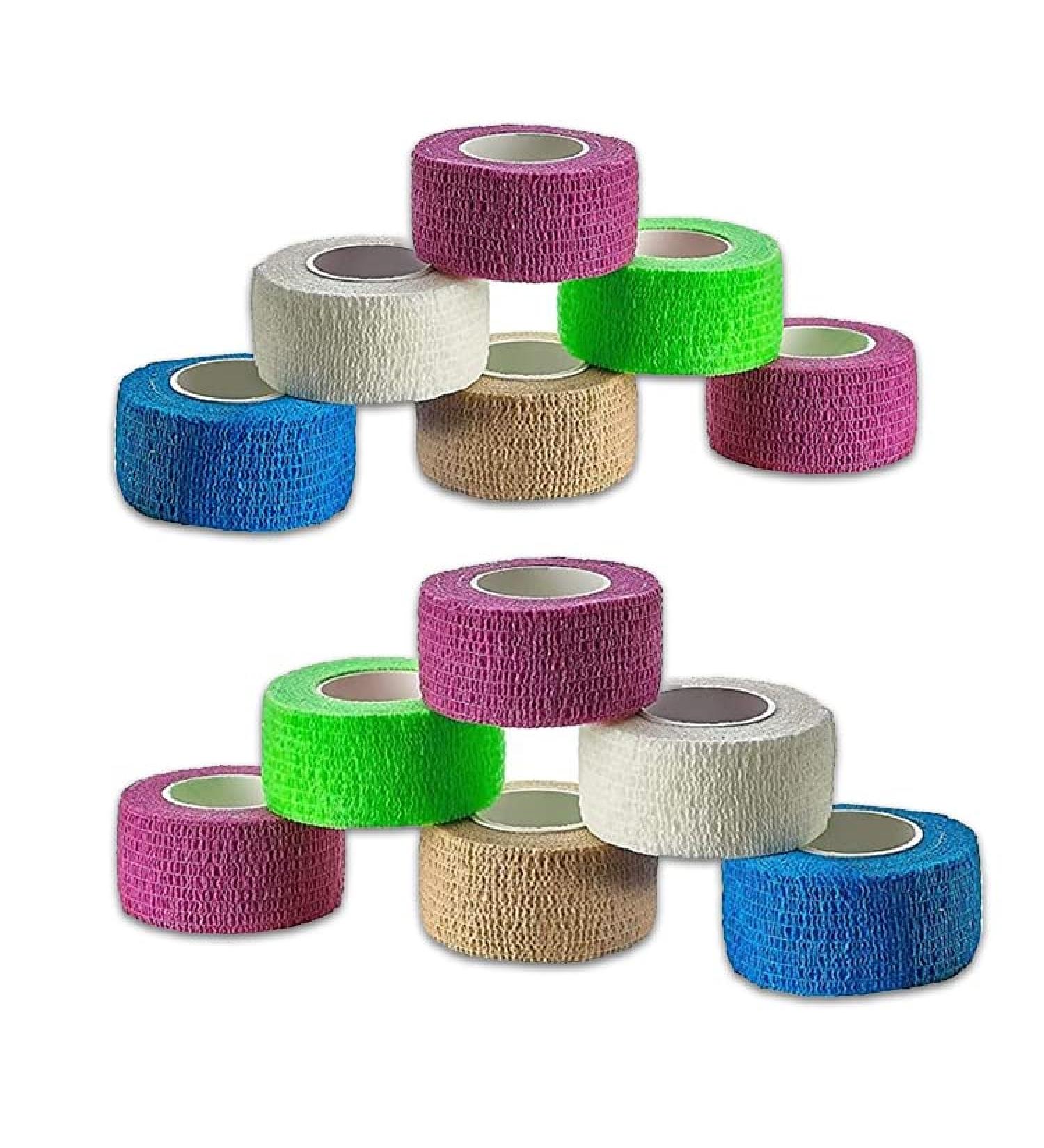 Self Adhesive Bandage Wrap - 5 Yards Rainbow Cohesive Athletic Bandages for Sports Injuries Ankle Knee & Wrist Sprains - 12 Pack - Buy Online on GoSupps.com
