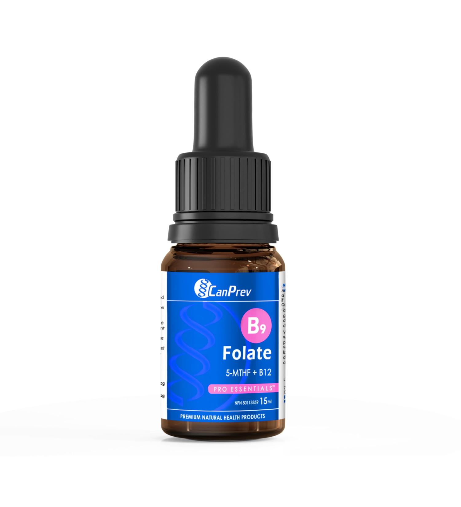 CANPREV B9 Folate 200mcg with Vitamin B12 20mcg 15ml Drops Folate Supplement with B Vitamins B12 Complex L-Methylfolate Vitamin B9 B12 Vitamin for Overall Wellness Enhanced Nutrient Absorption - Buy Online on GoSupps.com