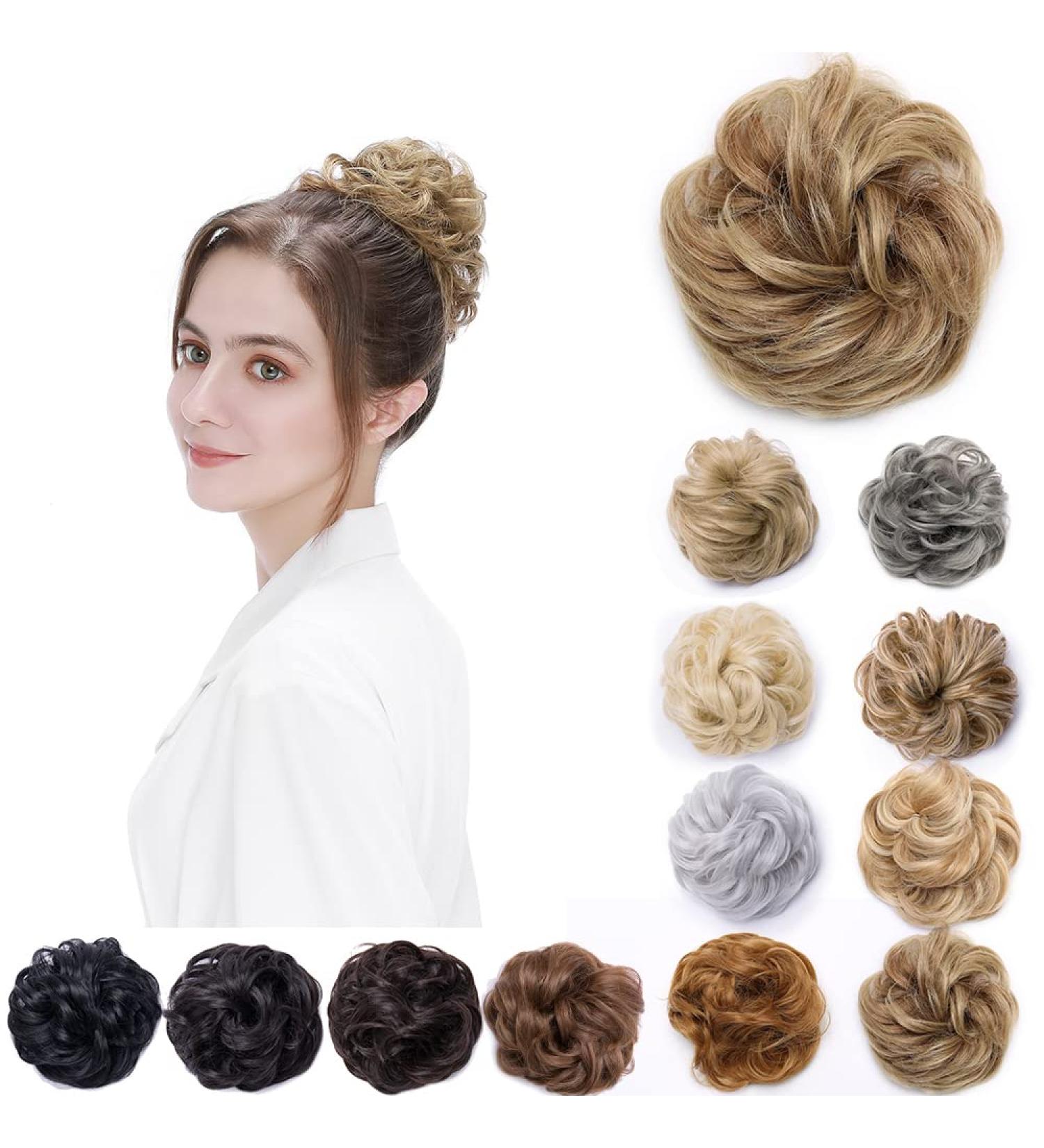 Fake Hair Bun Scrunchie Messy Bun Chignon Wavy Donut Updo Synthetic Extensions 35g Golden Brown & Blond - Buy Online on GoSupps.com