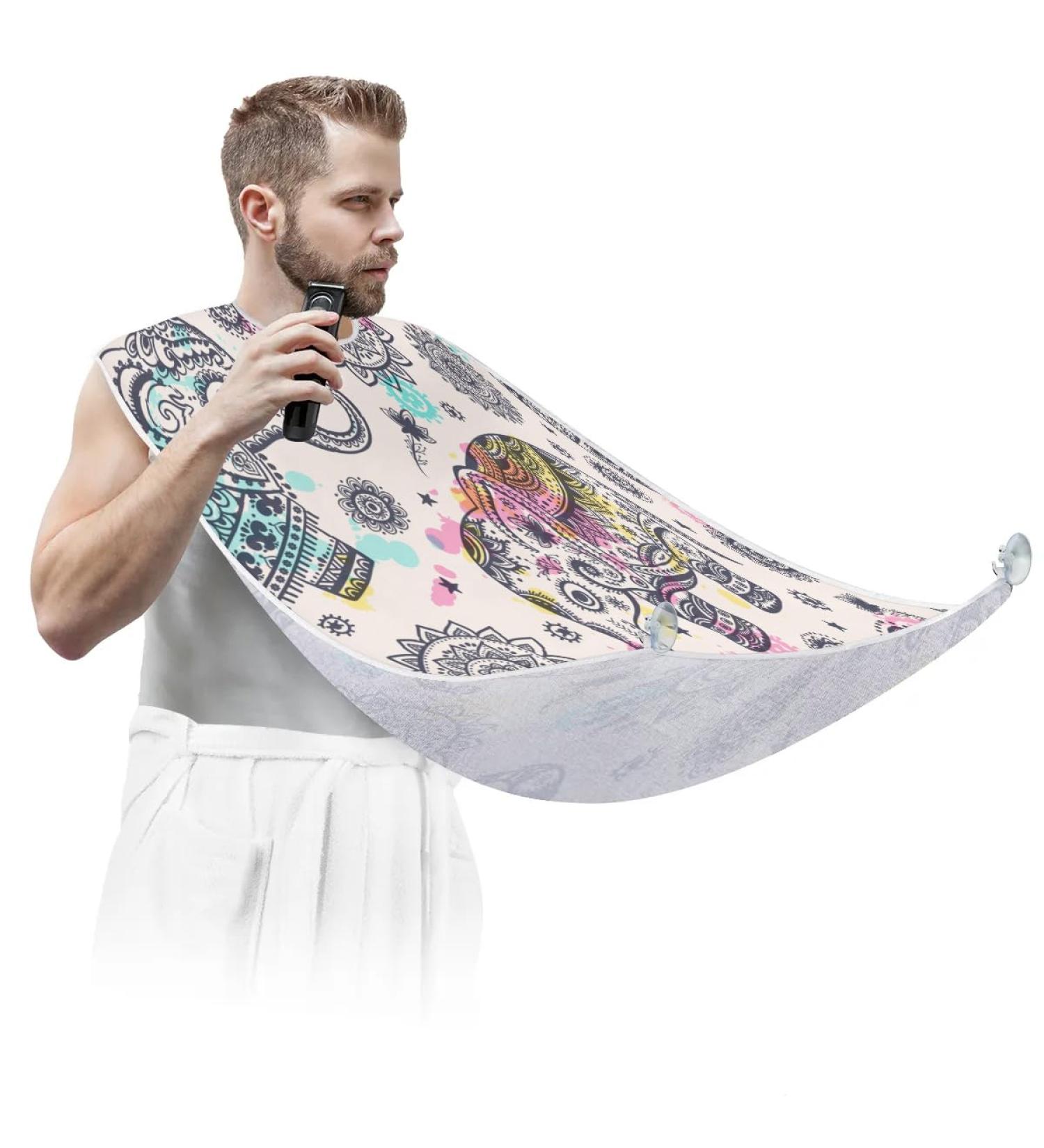 Beard Bib Apron for Men | Non-Stick Waterproof Hair Catcher & Grooming Cape with Elephant Design - Perfect for Shaving & Trimming - Buy Online on GoSupps.com