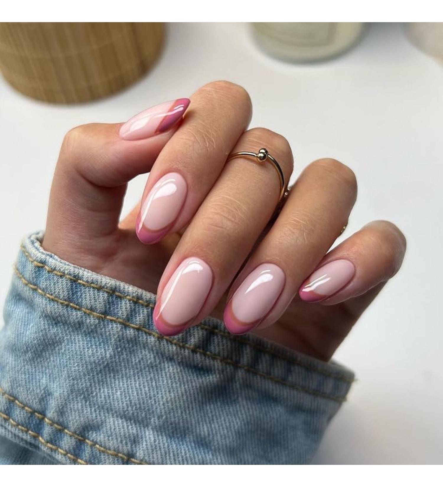 24Pcs/Set Press On Nails Mid Length Pink False Nails Acrylic Fake Nails Full Cover Nails Tips Artificial Finger Manicure Press on nails for Women and Girls - Buy Online on GoSupps.com