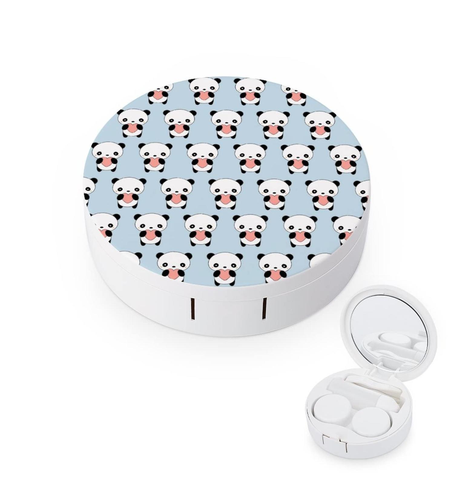 Cute Panda Heart Round Case For Contact Lens Kit Storage Box with Mirror Printed - Buy Online on GoSupps.com