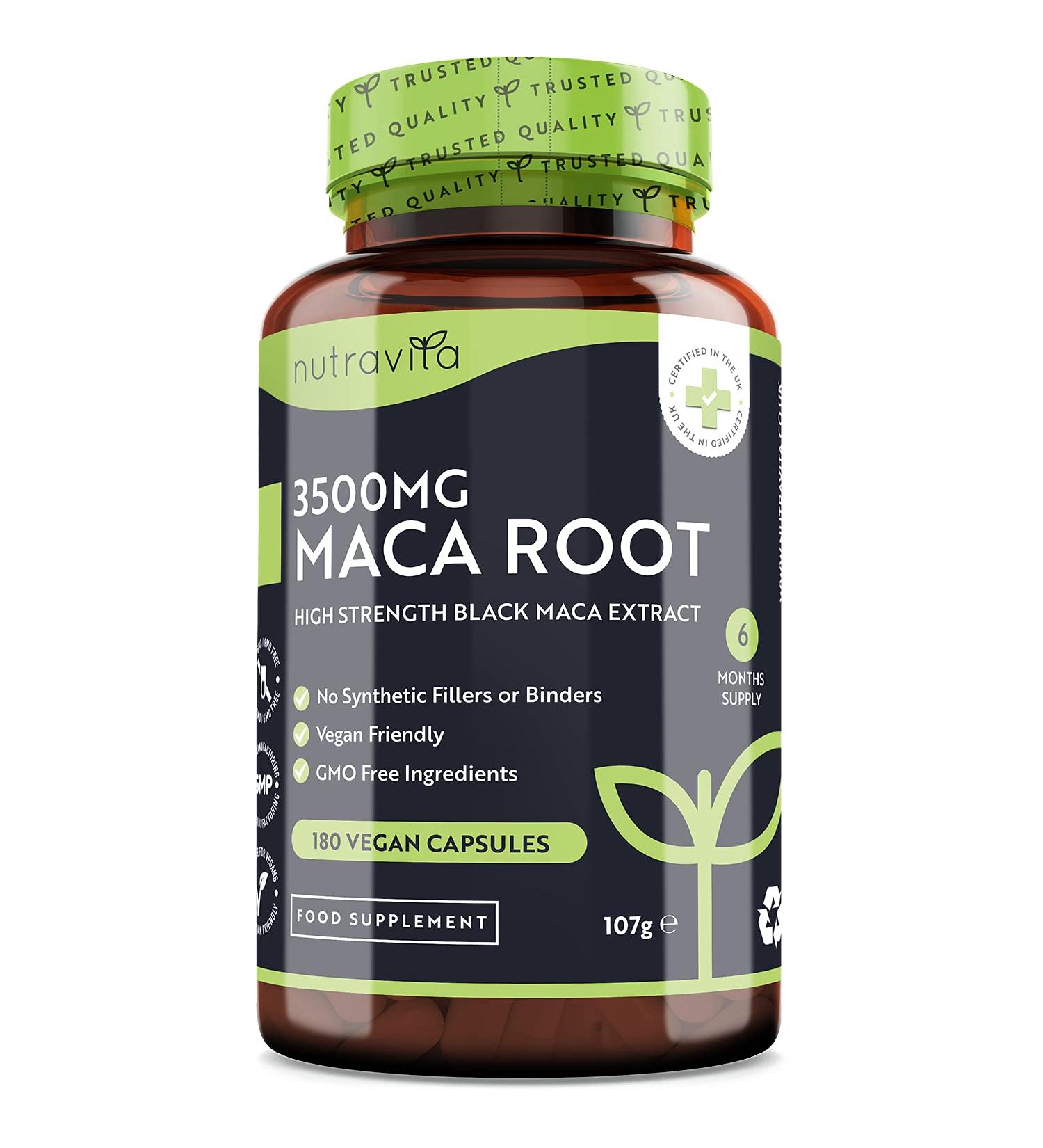 Nutravita Maca Root Capsules 3500mg - 180 Vegan Capsules - High Strength Extract - 6 Month Supply - Made in UK - Buy Online on GoSupps.com