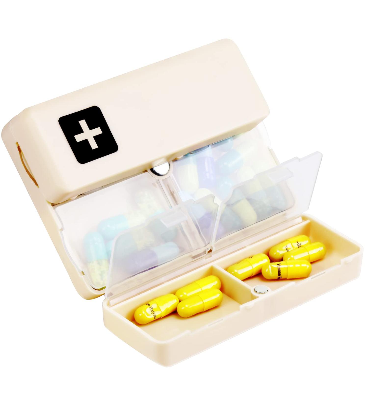 Daily Pill Organizer - Portable Travel Case for Vitamins Medications & Supplements - Magnetic Design Dustproof & Damp Proof - Apricot Color - Buy Online on GoSupps.com