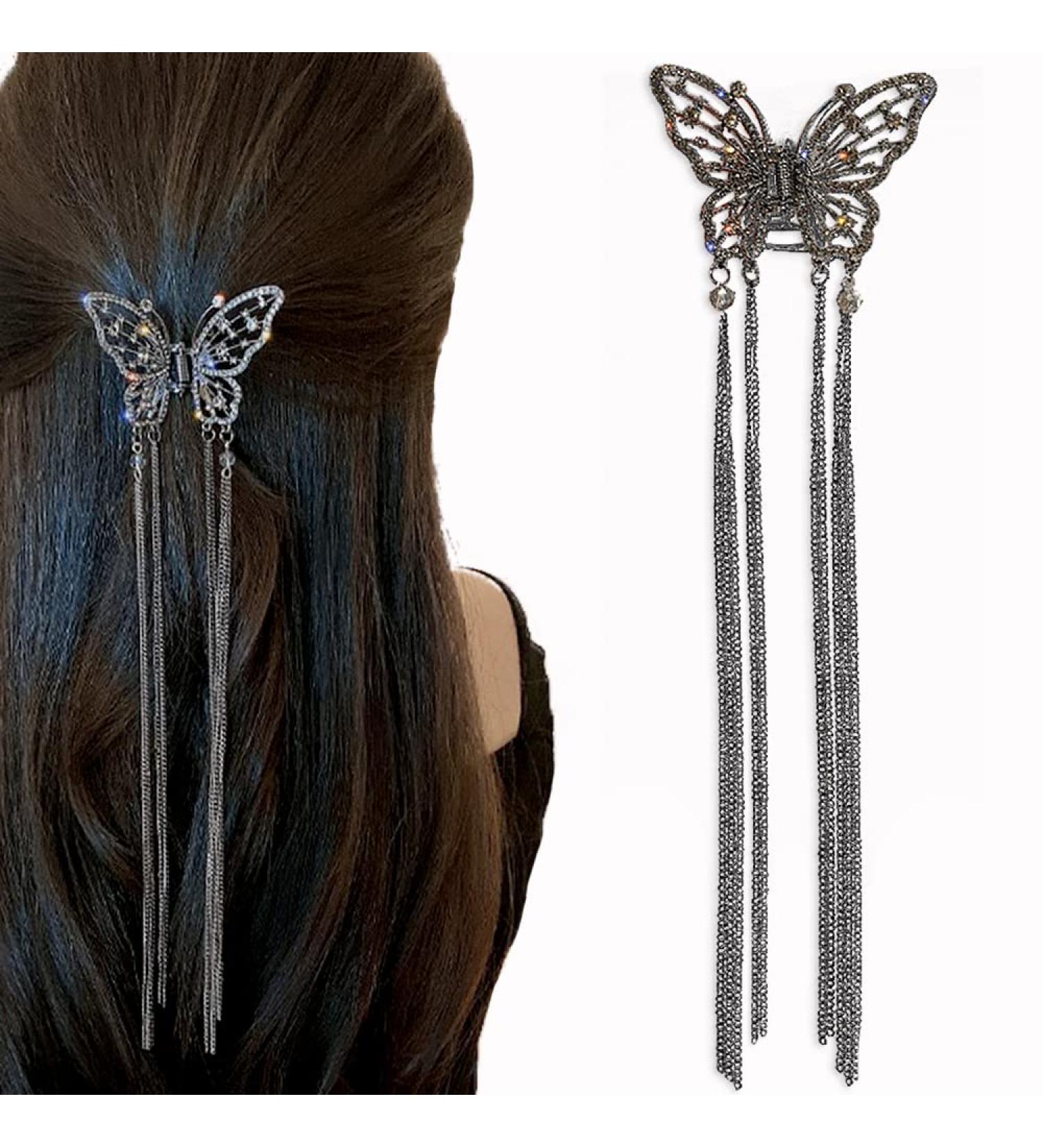 Myhiju Butterfly Tassel Hair Clips - Black Pearl Rhinestone Hair Accessories for Women - Buy Online on GoSupps.com