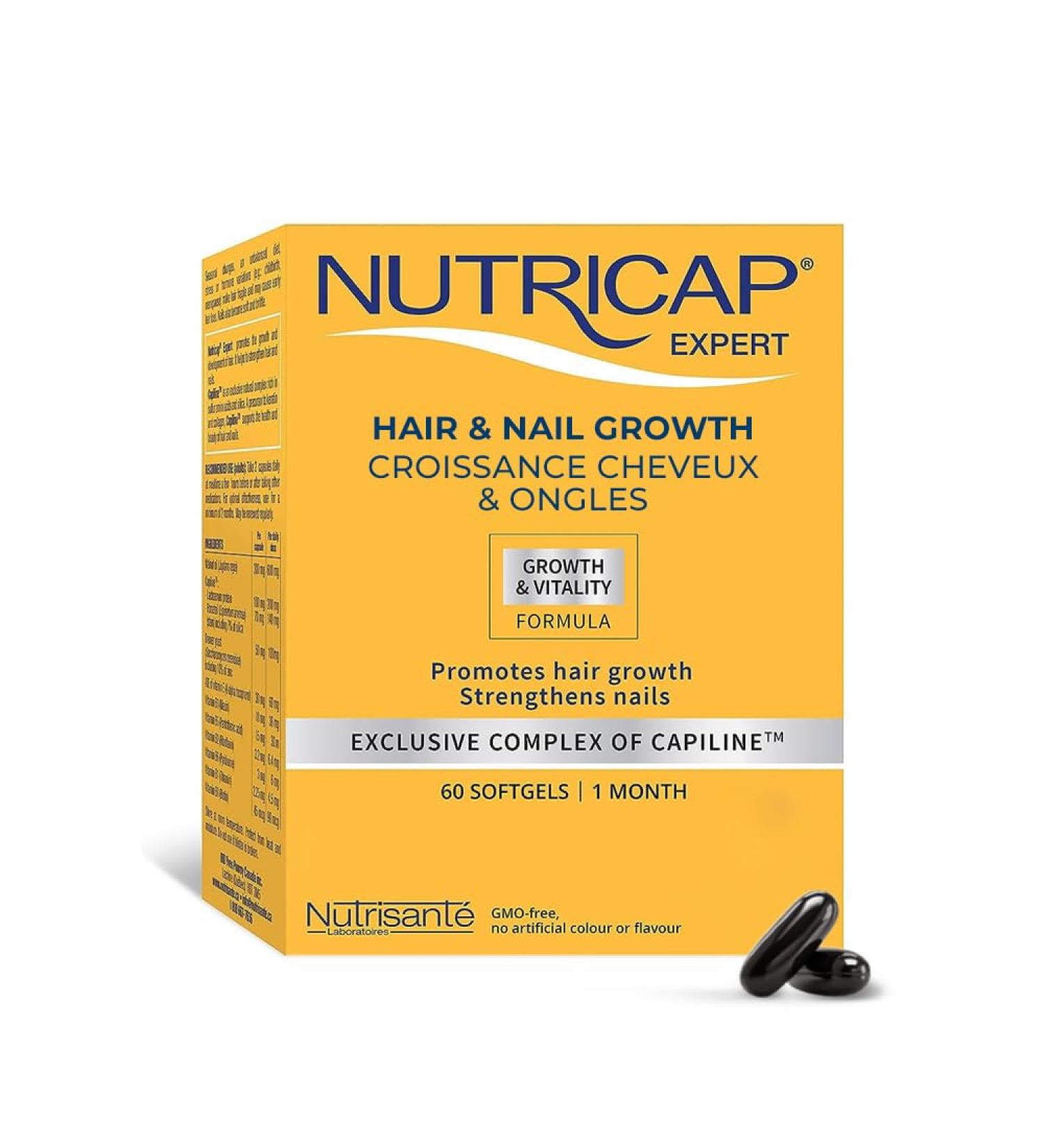NUTRISANTE Nutricap Expert Hair & Nail Growth - Food Supplement for Fast Hair Growth - Exclusive Capiline Complex - Promotes Hair Growth & Development - Biotin Walnut Oil Vitamine B3-60 softgels - Buy Online on GoSupps.com