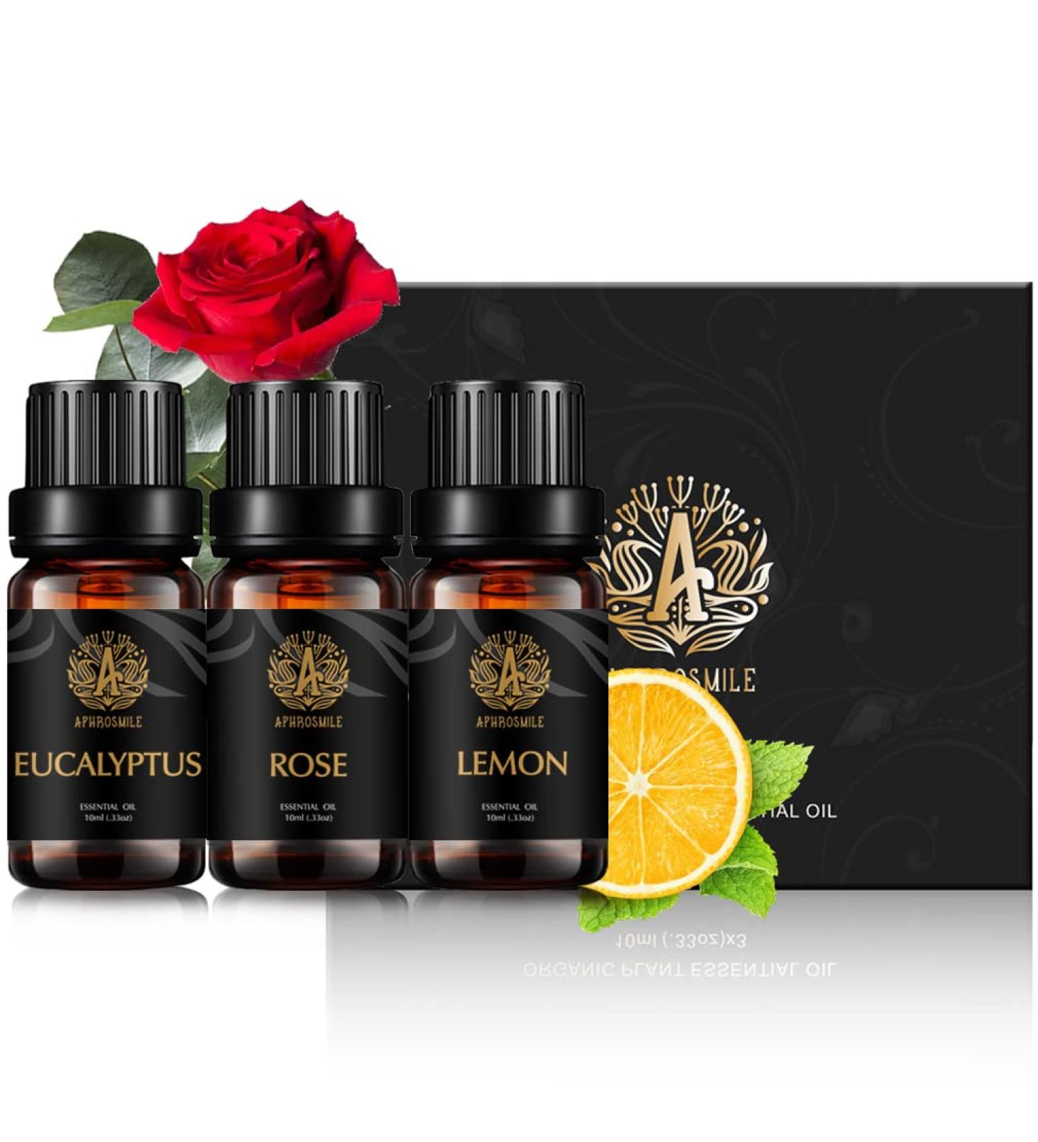Aromatherapy Rose Essential Oil Set for Diffuser 100% Pure Lemon Essential Oil Kit for Humidifier 3x10ml Therapeutic Grade Eucalyptus Essential Oil Scent Set - Rose Lemon Eucalyptus Oil Kit for Home - Buy Online on GoSupps.com