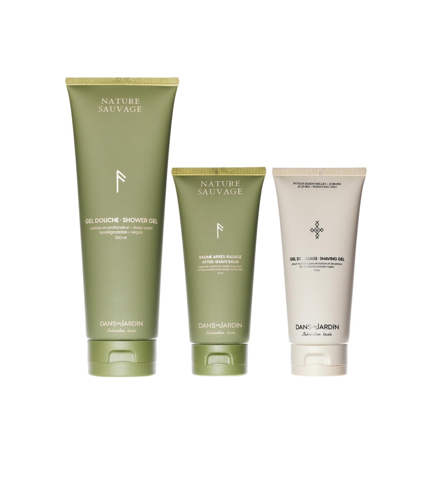 DANS UN JARDIN Beard Shaving Kit Made in Canada - Shower Gel After-Shave Balm & Shaving Gel - Wild Nature - Skin-Friendly - Beard Gift Set for Silky Smooth Shave - All Skin Types - Vegan - 3-Pack - Buy Online on GoSupps.com
