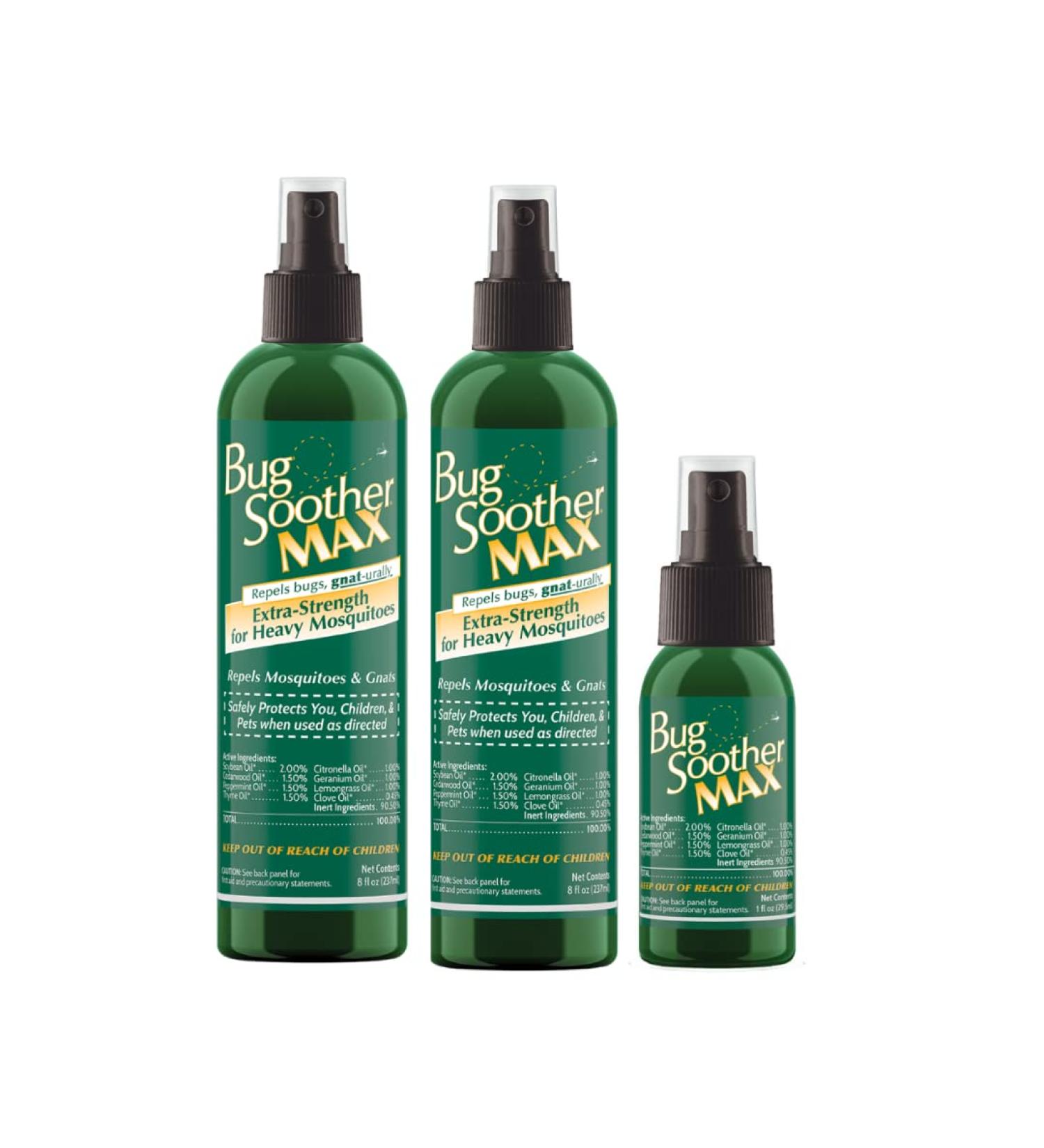 Bug Soother MAX 2-Pack - Extra Strength Natural Gnat, Tick, and Mosquito Repellent - DEET Free - Safe for Adults & Environment - Made in USA | 8 fl oz x 2 + Free 1 oz. Bug Spray - Buy Online on GoSupps.com