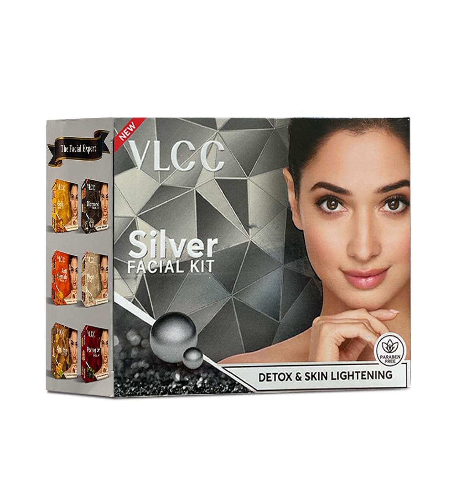 VLCC Natural Silver Facial Kit - Salon Quality Facial at Home | 6 Easy Steps | Cleanser Scrub Cream & More | 2.12 Oz/60g - International Shipping - Buy Online on GoSupps.com
