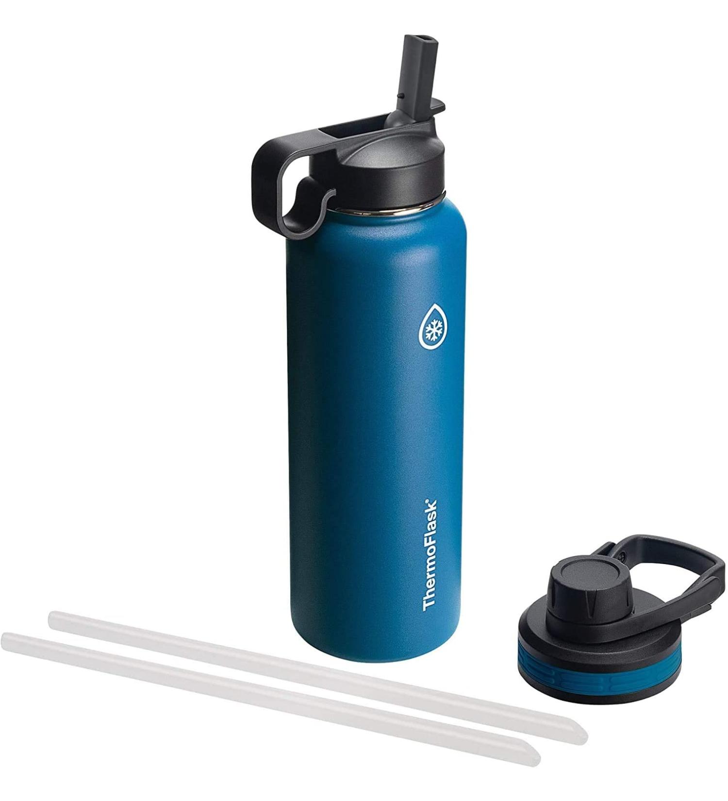 ThermoFlask Bottle with Chug Lid & Straw Lid Insulated Stainless Steel Water Bottle with Leak-Proof Lids - Cobalt - 40 Oz - Buy Online on GoSupps.com