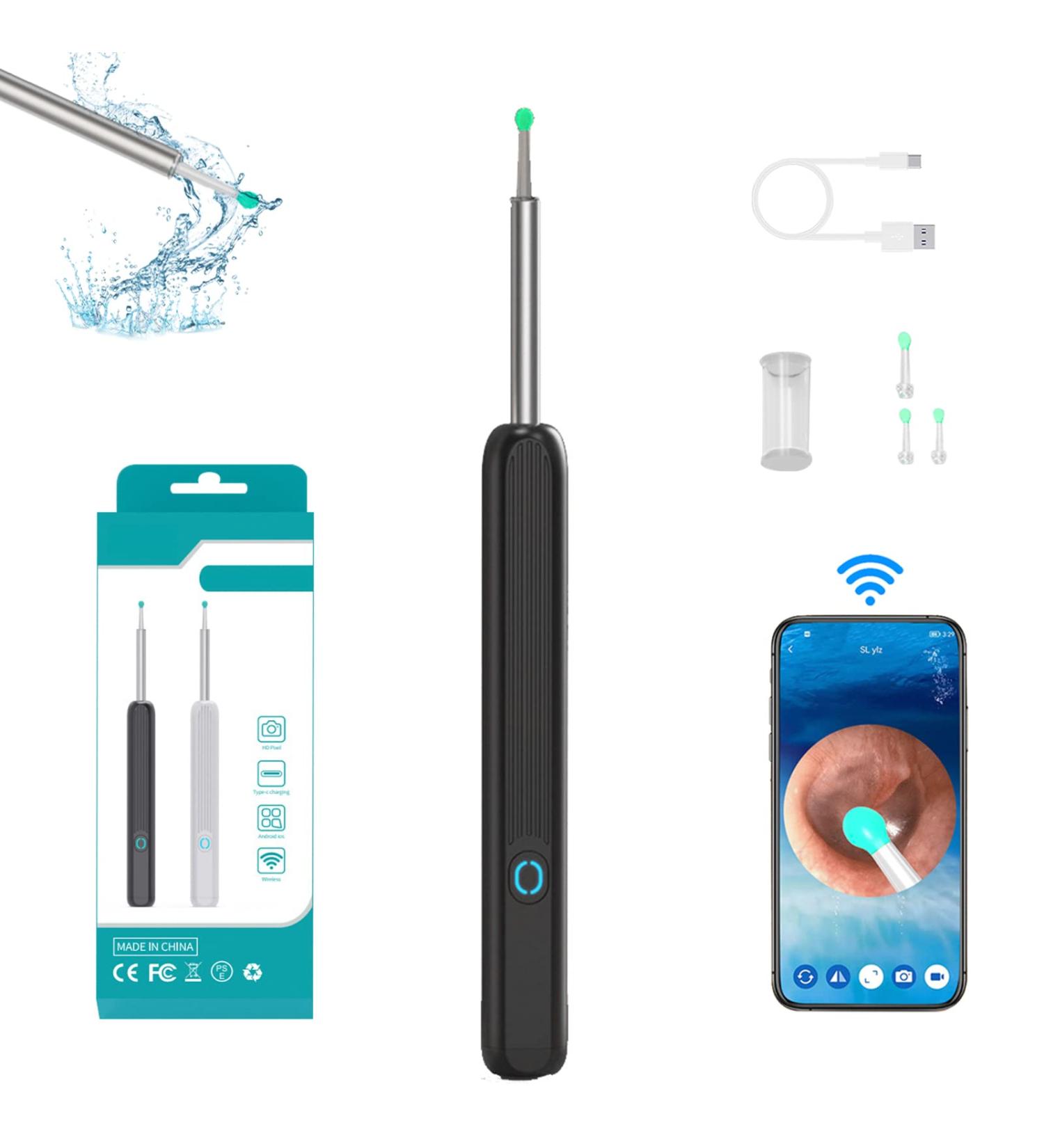 Wireless Ear Wax Removal Tool with LED Lights & 1080P HD Camera - Compatible with iPhone, iPad, Android - Black - Buy Online on GoSupps.com