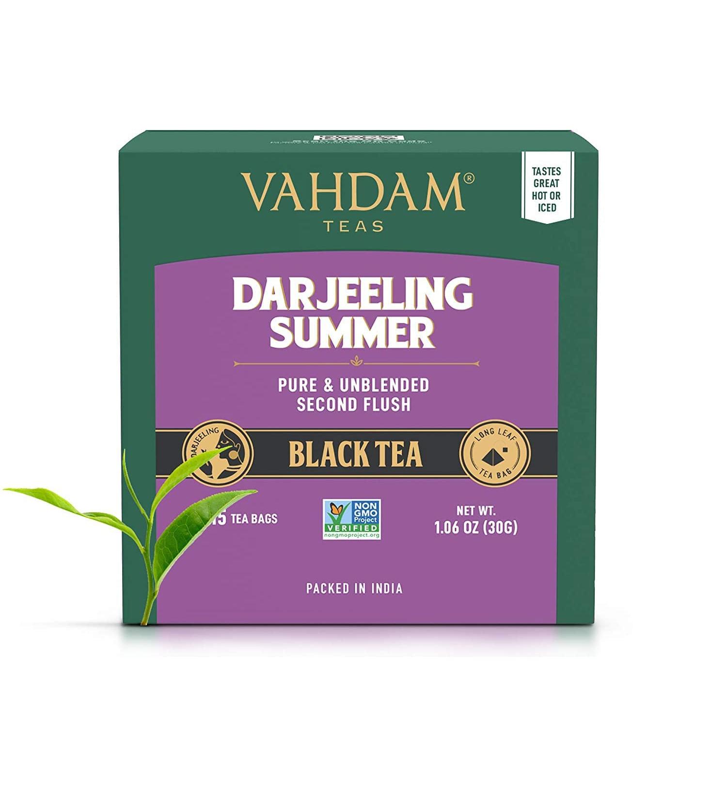 VAHDAM Organic Darjeeling Black Tea â€“ 15 Pyramid Bags | Pure Himalayan Tea, Medium Caffeine, Brew HotIced - Buy Online on GoSupps.com