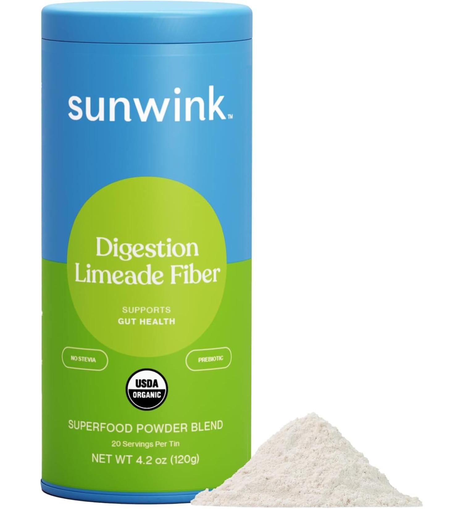 Sunwink Citrus Lime Prebiotic Powder - Organic Superfood Fiber for Digestion Support - 4.2 oz (20 Servings) - Buy Online on GoSupps.com