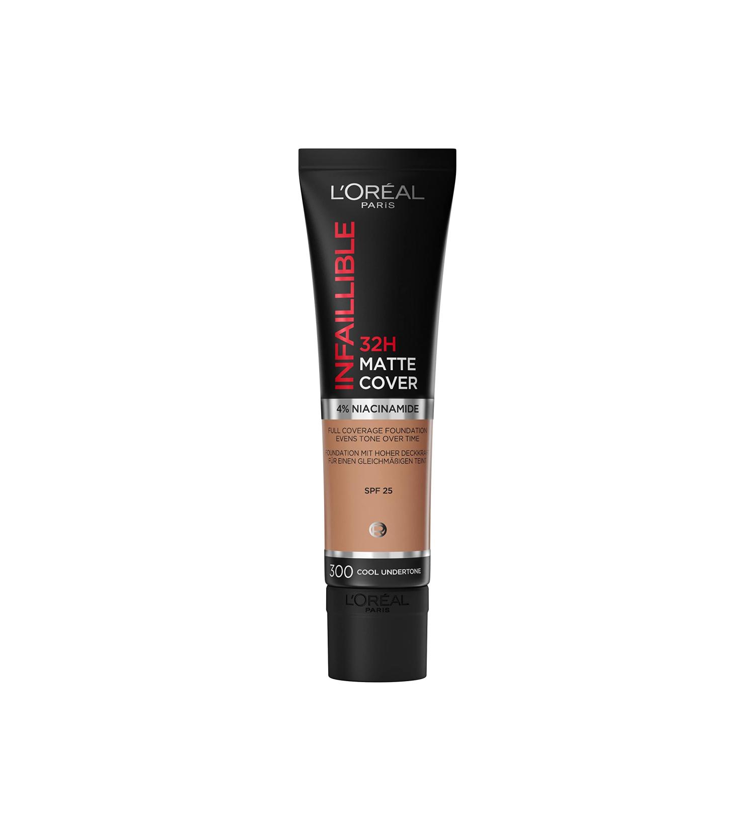 L'Oral Paris Infallible 32H Matte Foundation No. 300 Cool - Waterproof Liquid Makeup with 4% Niacinamide | Long-Lasting High Coverage 30 ml - Buy Online on GoSupps.com
