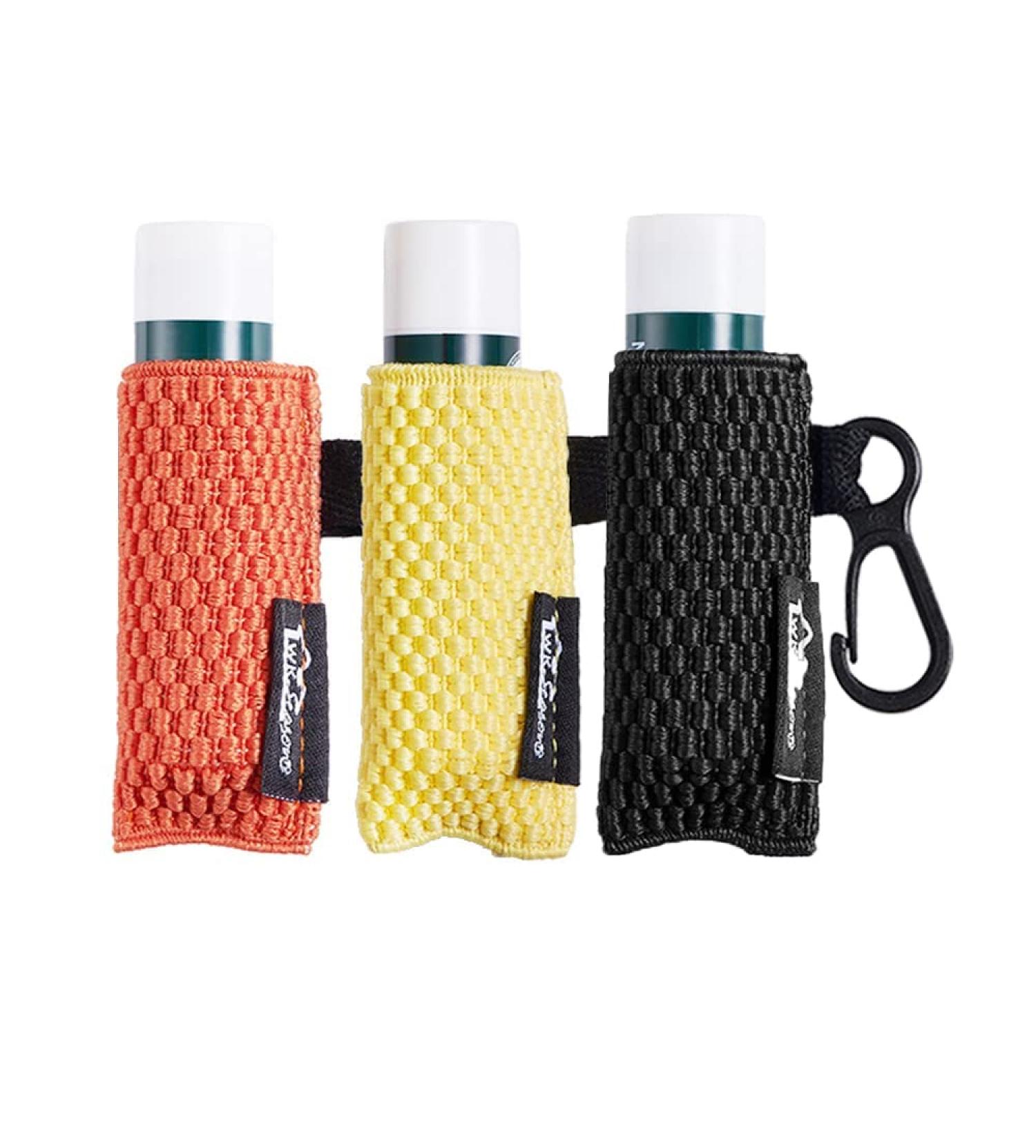 Lip Balm Holder Keychain Set - 3pcs Tight-Knit Elastic Chapstick Sleeves in Black, Orange, Yellow - Buy Online on GoSupps.com
