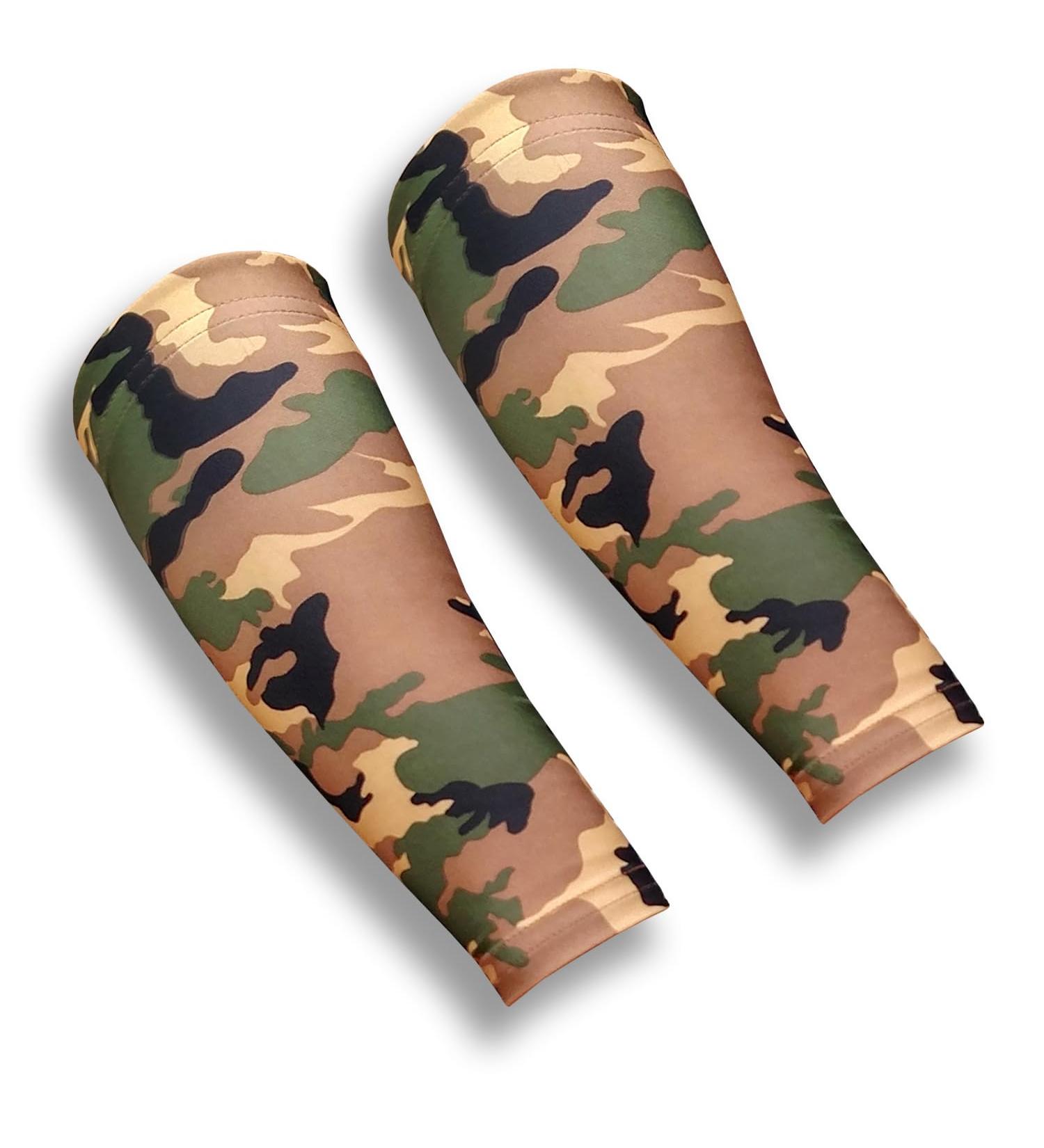 SKINGUARDS Skin Protection Forearm Sleeves + Protects Aging or Thin Skin + UV Protection - Unisex + Made in USA (Pair of Thin Skin Forearm Covers) (Green Camo Petite)