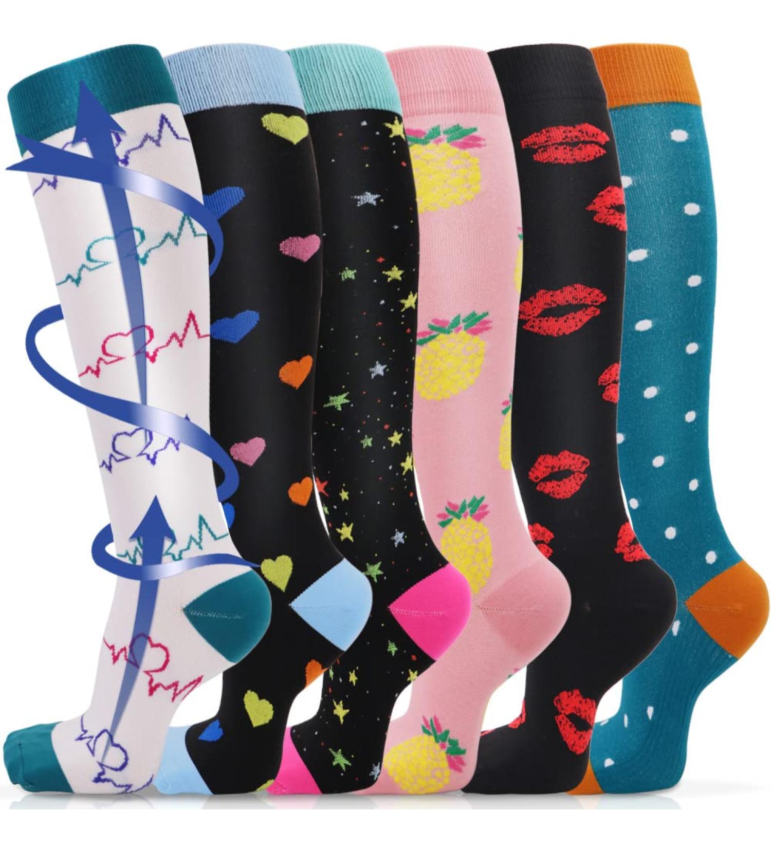 Beister Compression Socks 15-20 mmHg for Women & Men - 6 Pairs, Multi-Colour-04 | Knee High Circulation Support Hose for Running, Cycling, Sports - S-M - Buy Online on GoSupps.com