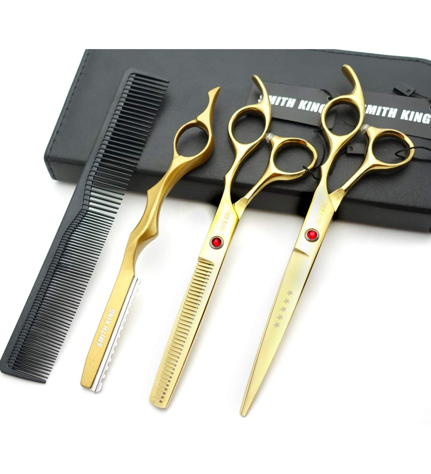 7.0 Inch Gold Hair Scissors Set - Hair Cutting & Thinning Scissors with Razor Combs | International Shipping - Buy Online on GoSupps.com