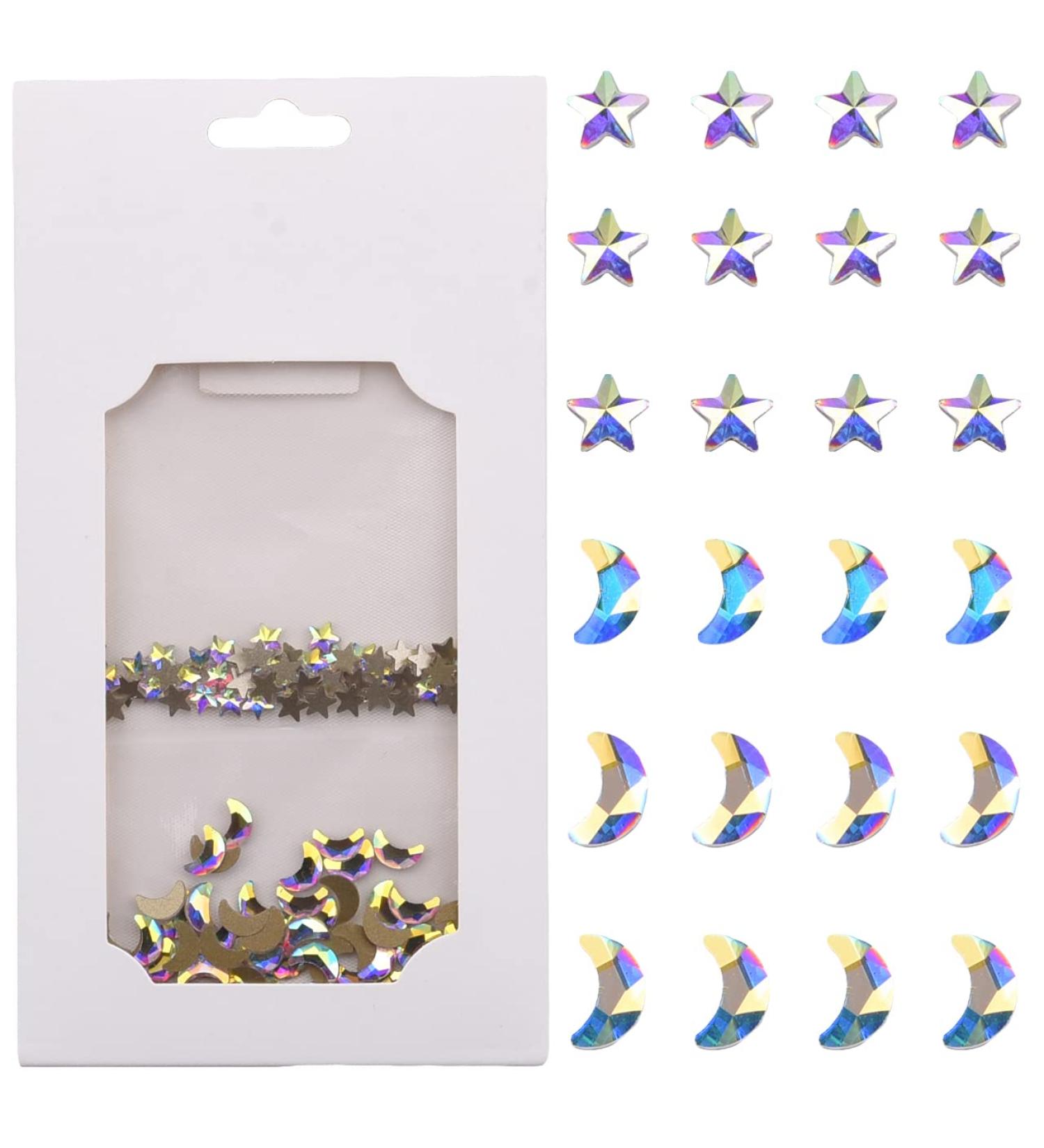 Tisslan 100pcs Moon & Star Design Ab Nail Rhinestones - Crystal Gemstones for Nail Art - Buy Online on GoSupps.com